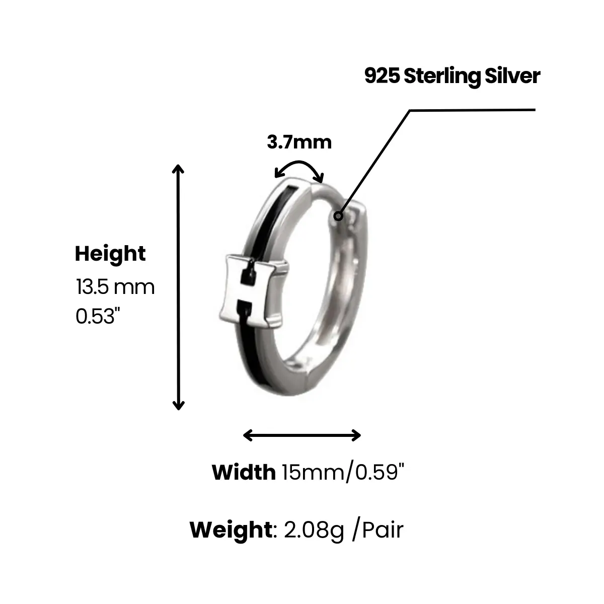Initial Letter "H" Hoop Earrings Sterling Silver - Image 5