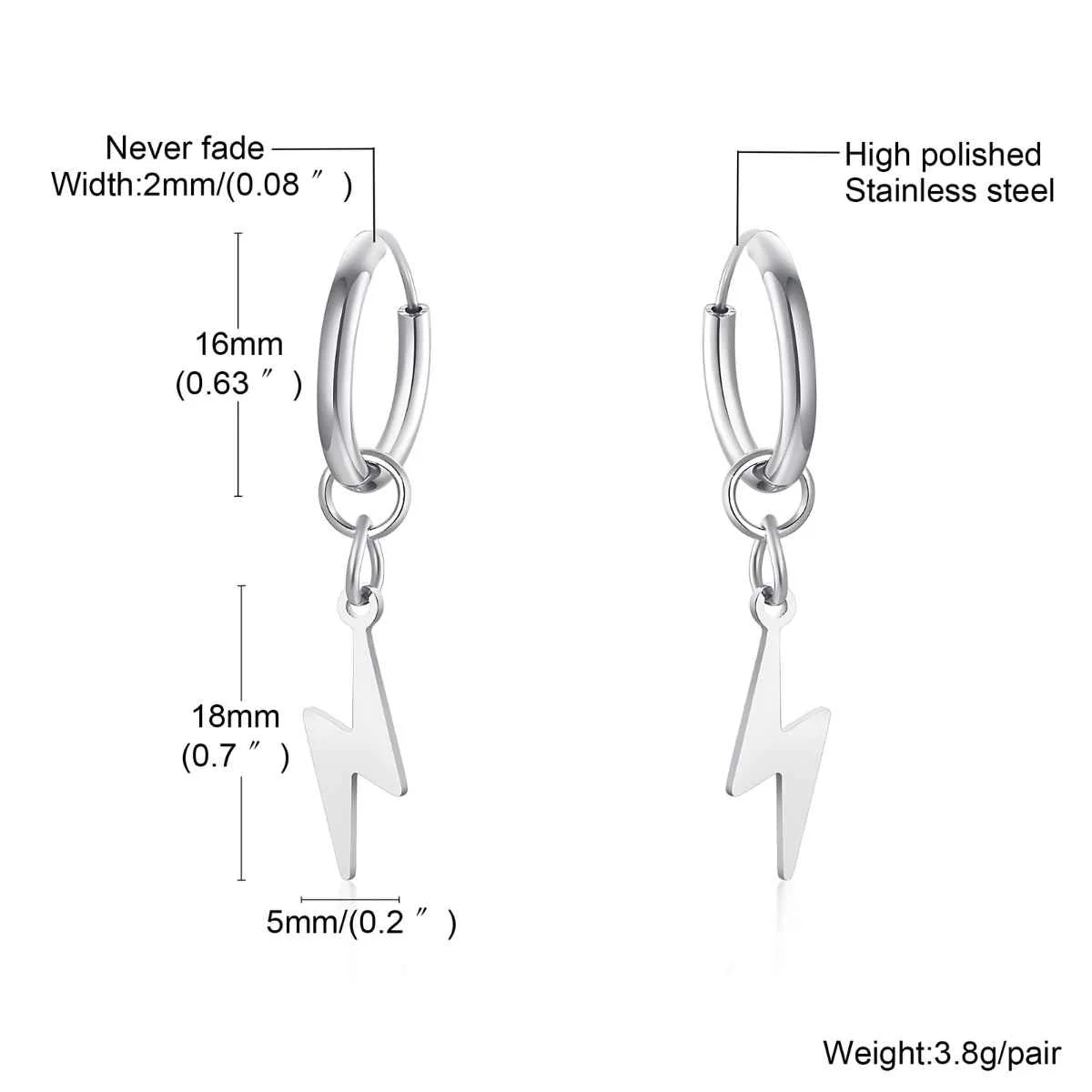 Men's Lightning Bolt Hoop Earrings - Image 6