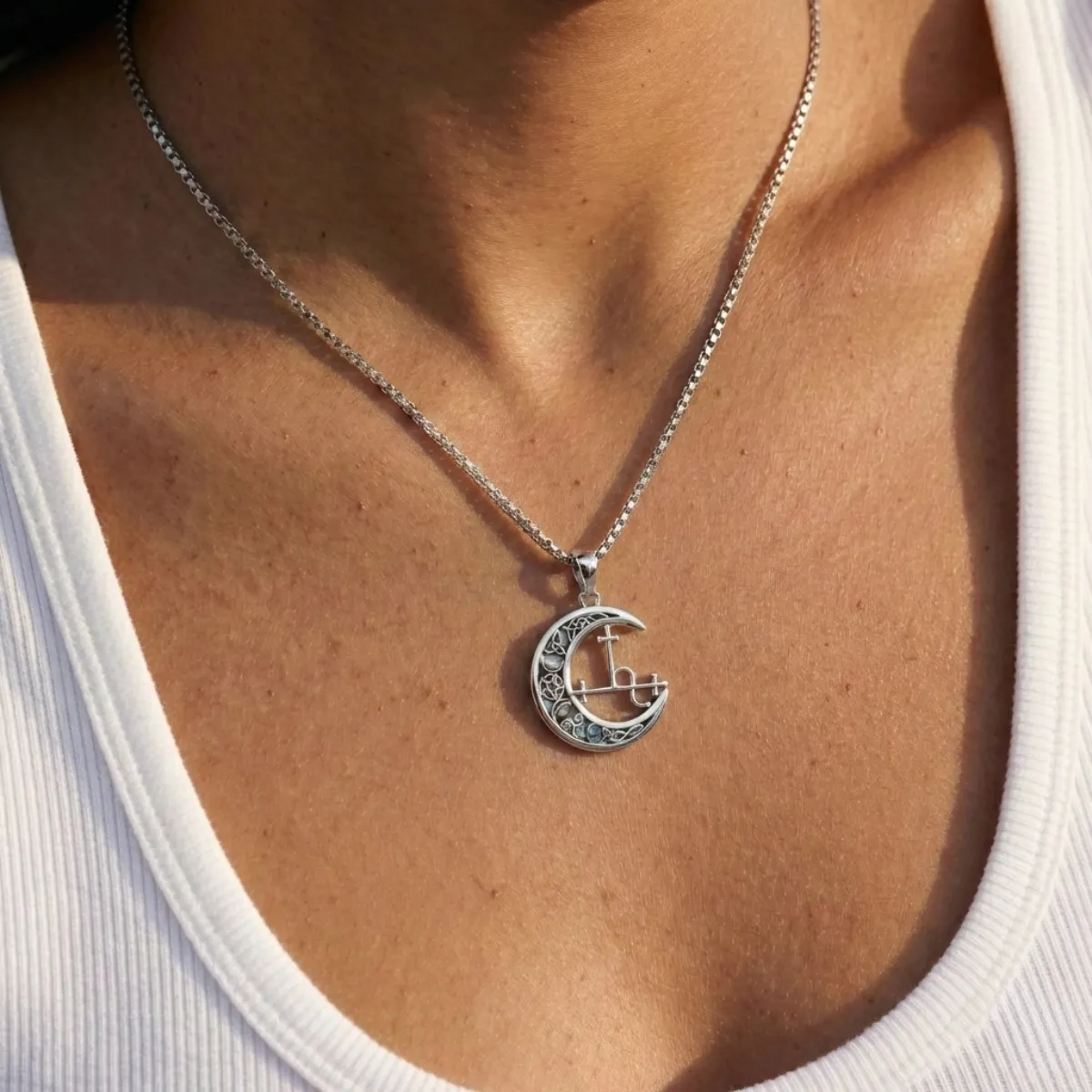 Lilith Sigil Necklace with Celtic Abalone Crescent Moon - Image 2