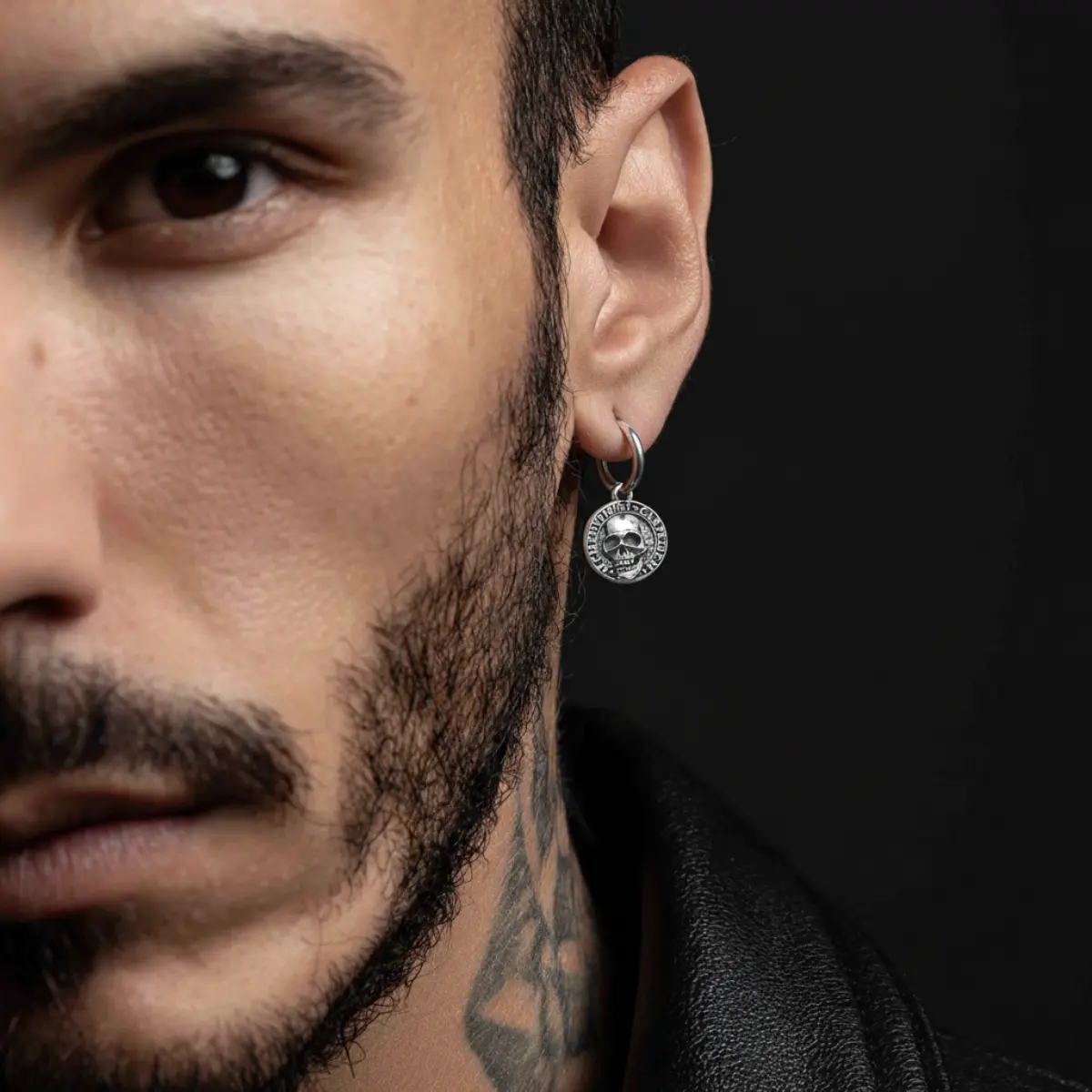 Memento Mori Skull Drop Hoop Earrings