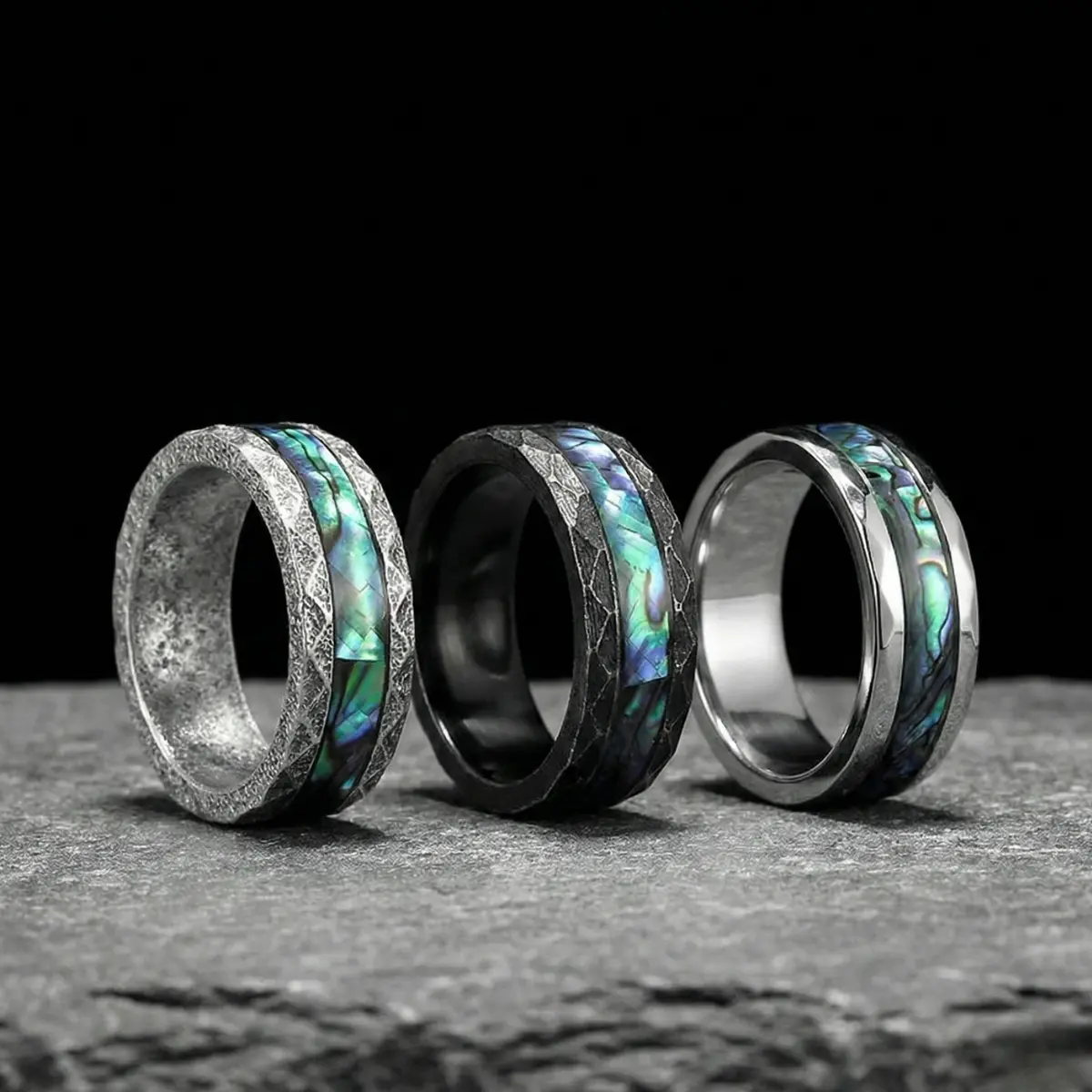 Men‘s Polished Silver Abalone Ring - Image 5