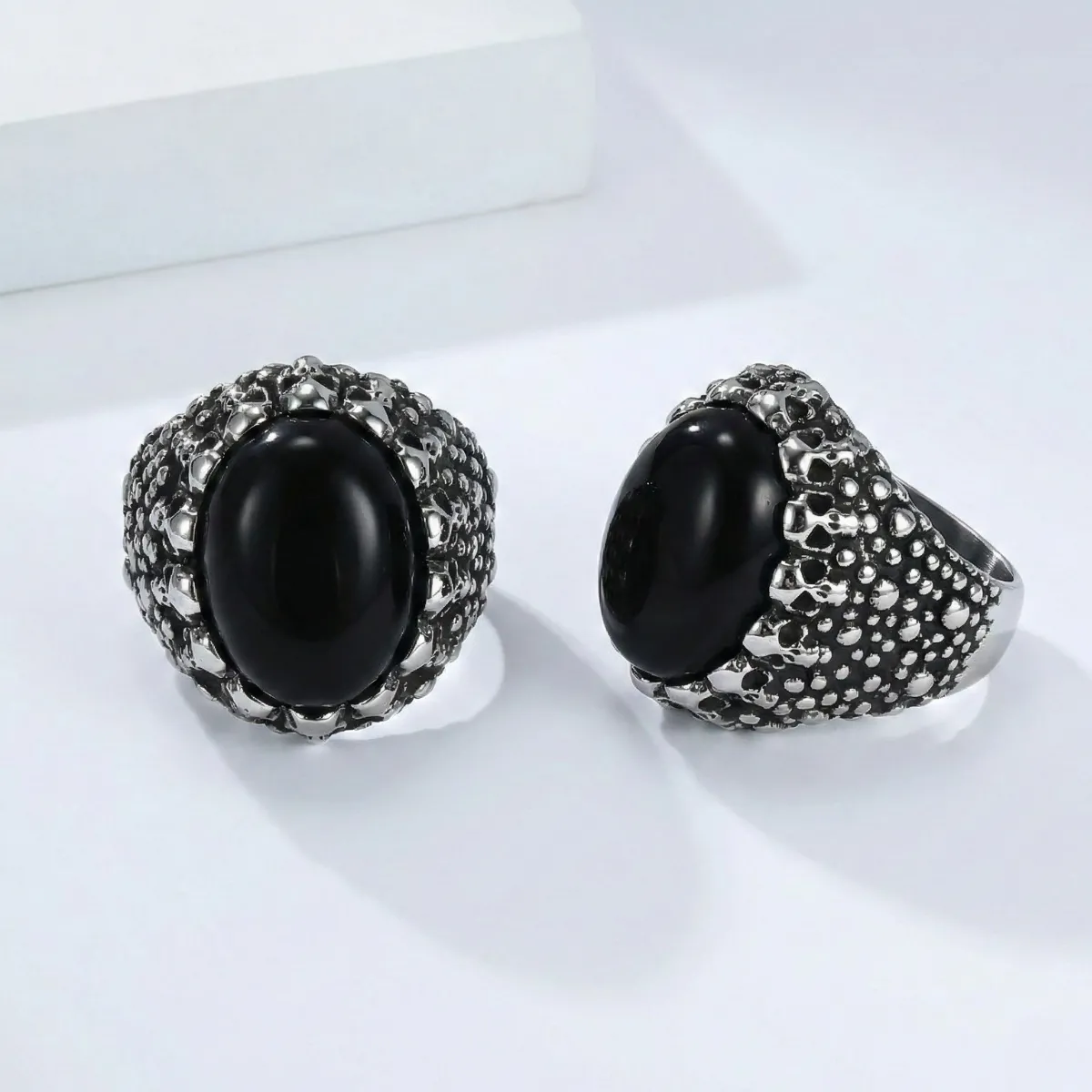 Men's Black Onyx Skull Signet Ring - Image 4