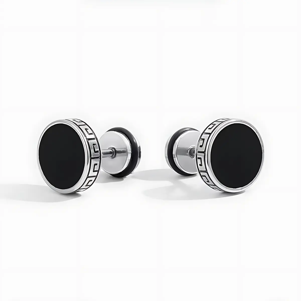 Men's Black Stud Earrings Stainless Steel 10mm - Image 7