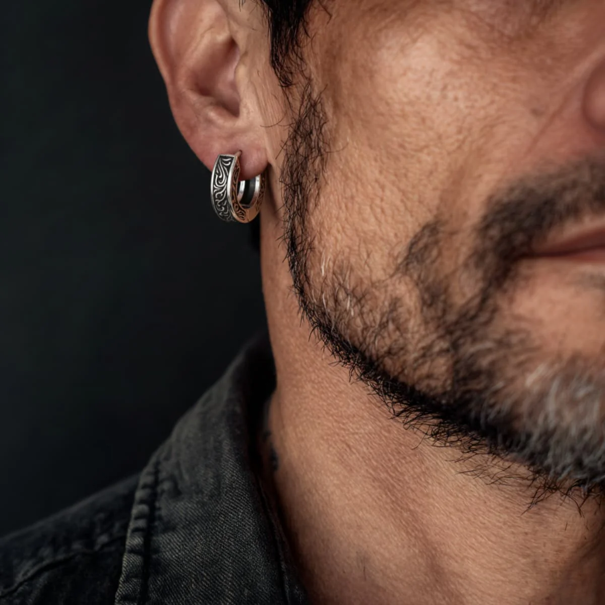 Men's Filigree Hoop Earrings Sterling Silver