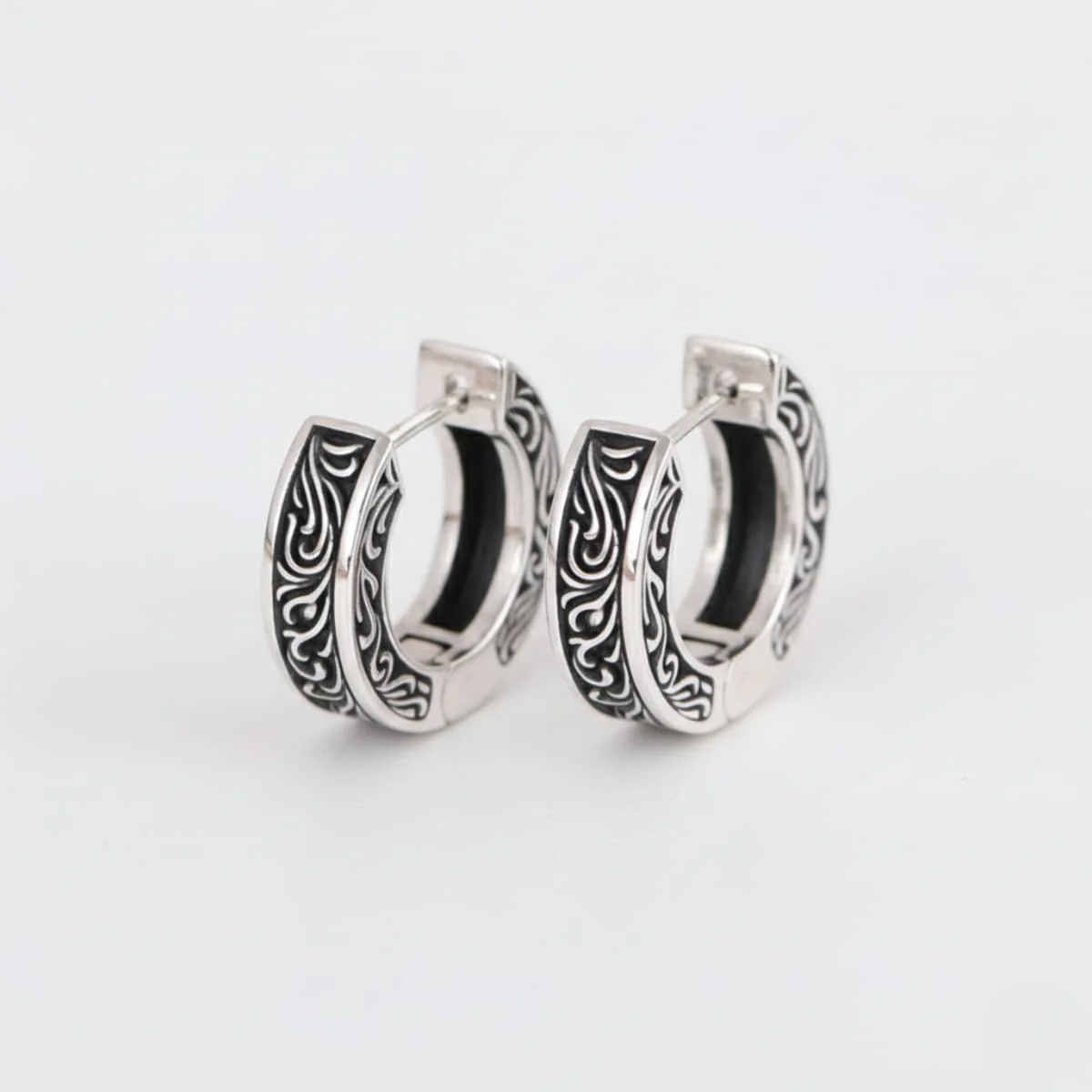 Men's Filigree Hoop Earrings Sterling Silver - Image 4