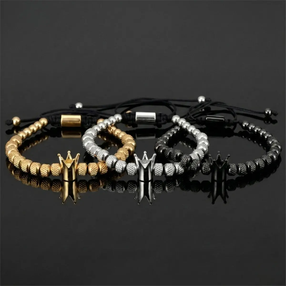 Men's Luxury Crown Roman Numeral Stacking Bracelet Set - Image 7