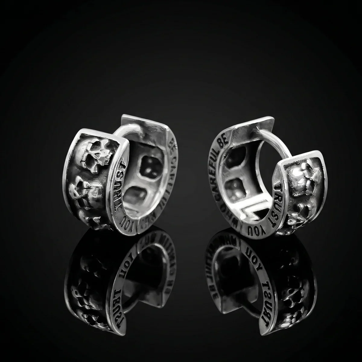 Men's Silver Skull Huggie Hoop Earrings