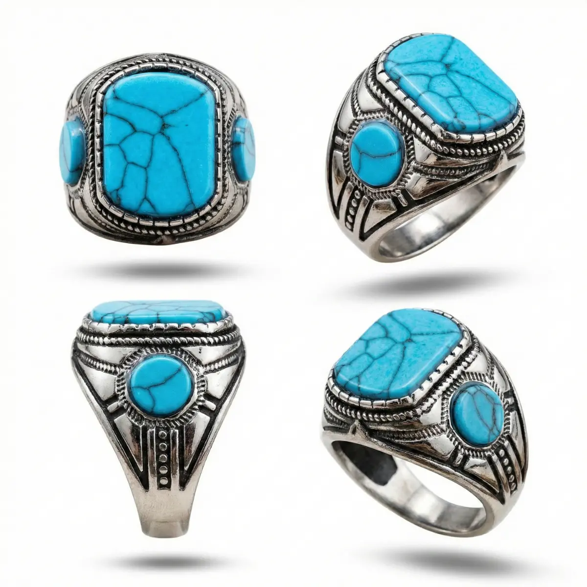 Men's Triple-Stone Turquoise Signet Ring - Image 5
