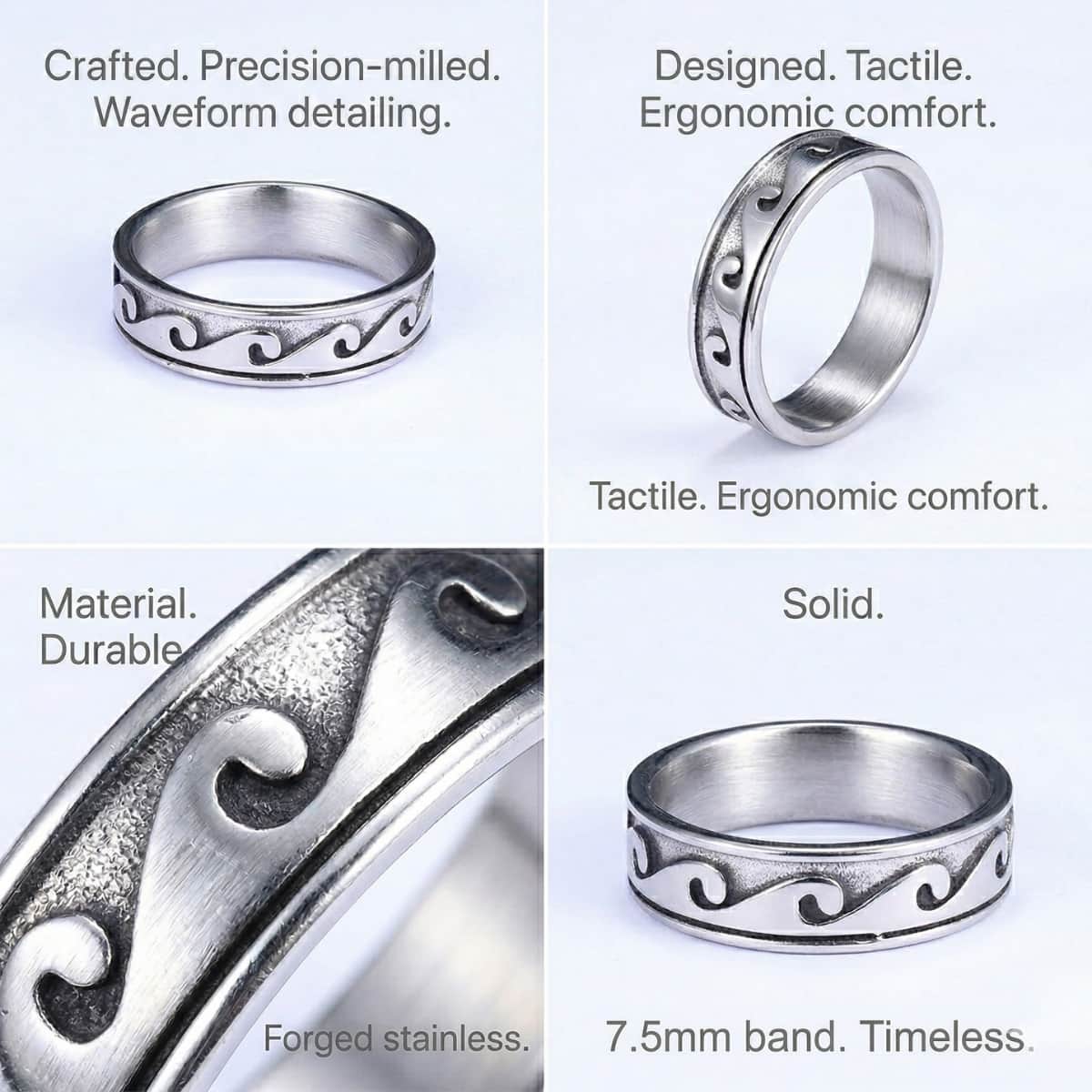 Men's Stainless Wave Ring - Image 4