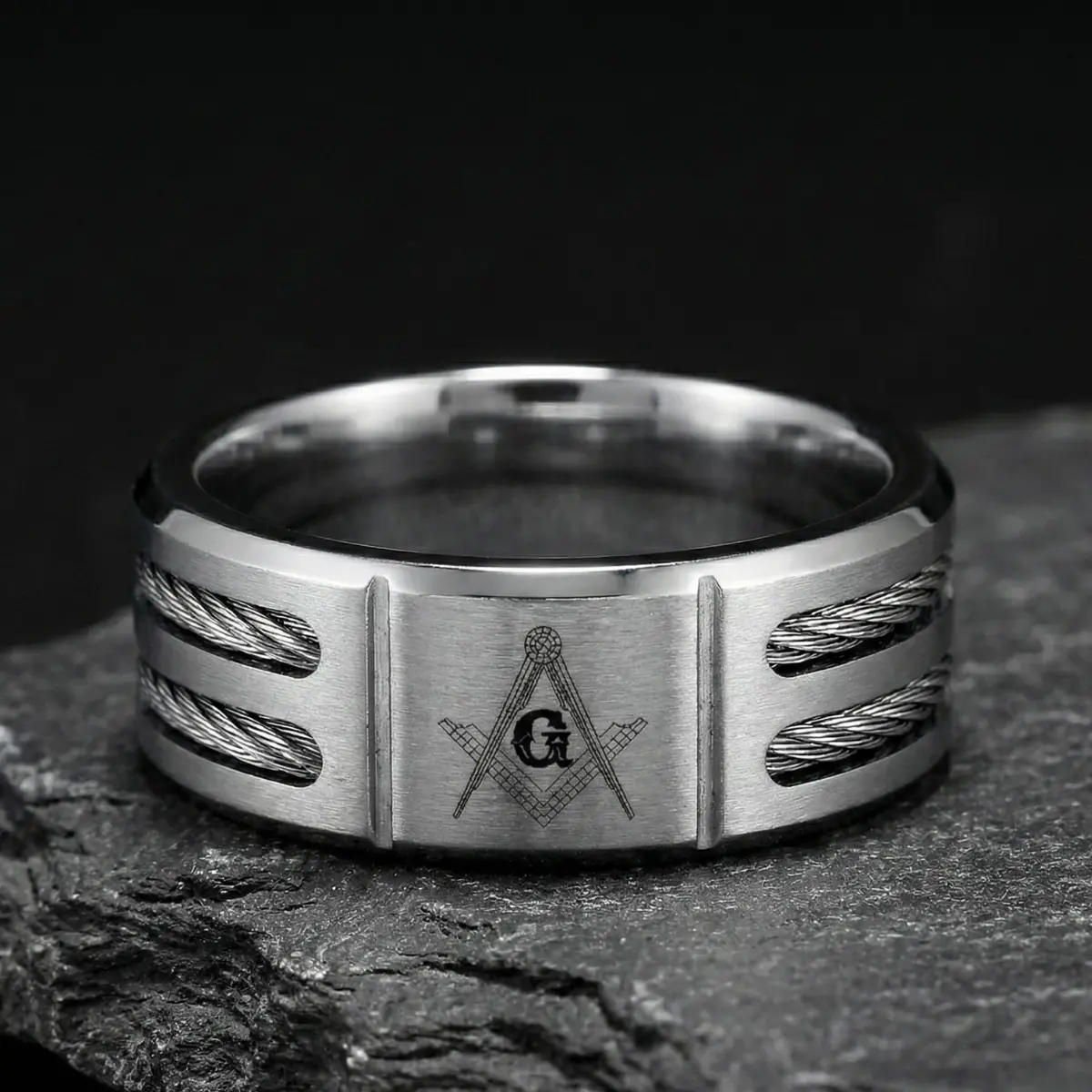 Modern Masonic Wedding Band