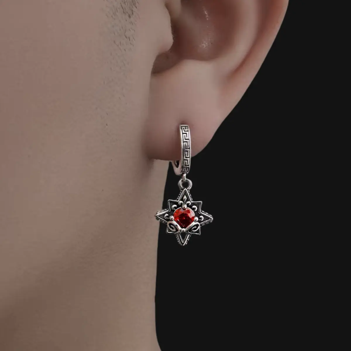 North Star Drop Hoop Earrings Sterling Silver - Image 2