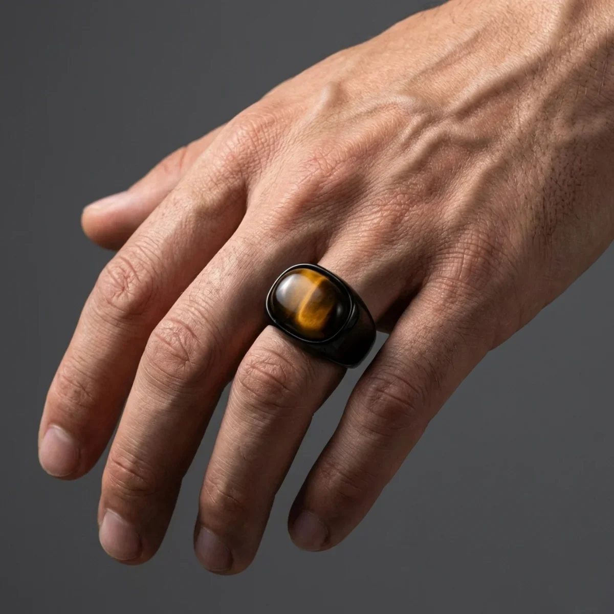 Oval Black Tiger's Eye Ring - Image 3