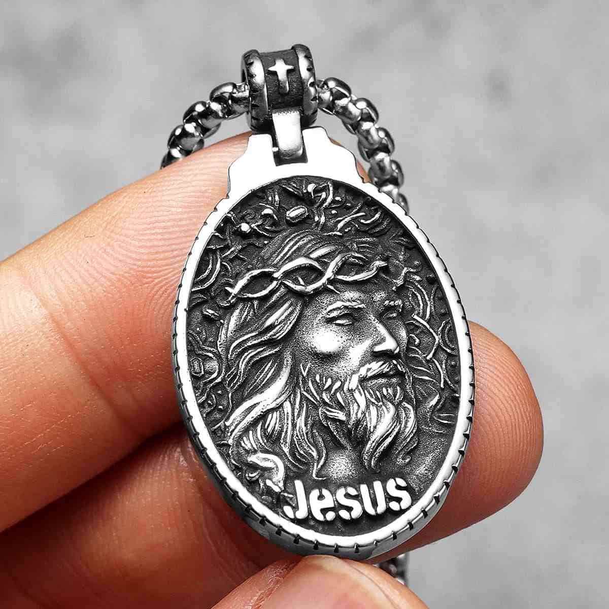 Oval Jesus Head Pendant with Crown of Thorns - Image 5