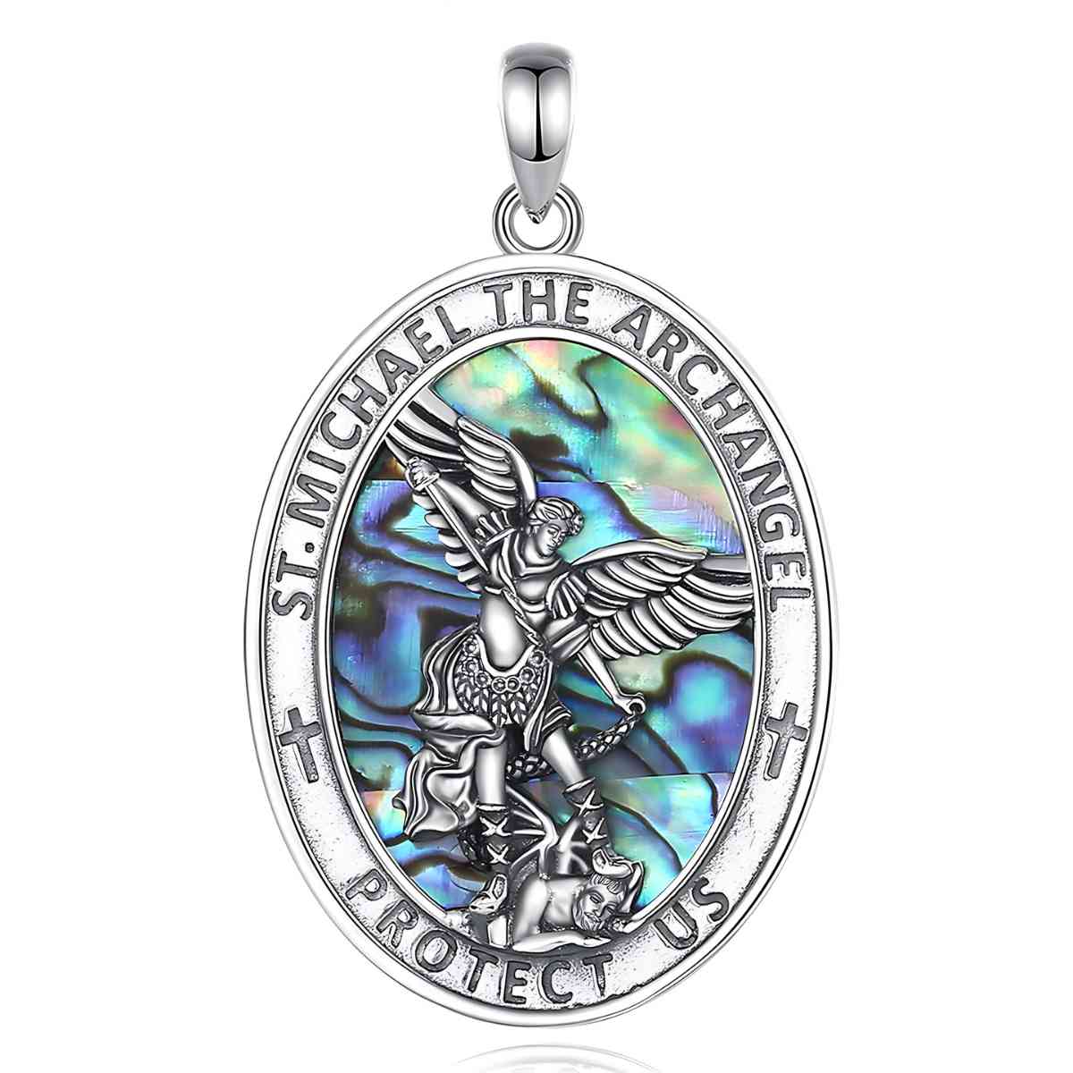 Oval St Michael Medallion with Abalone Shell