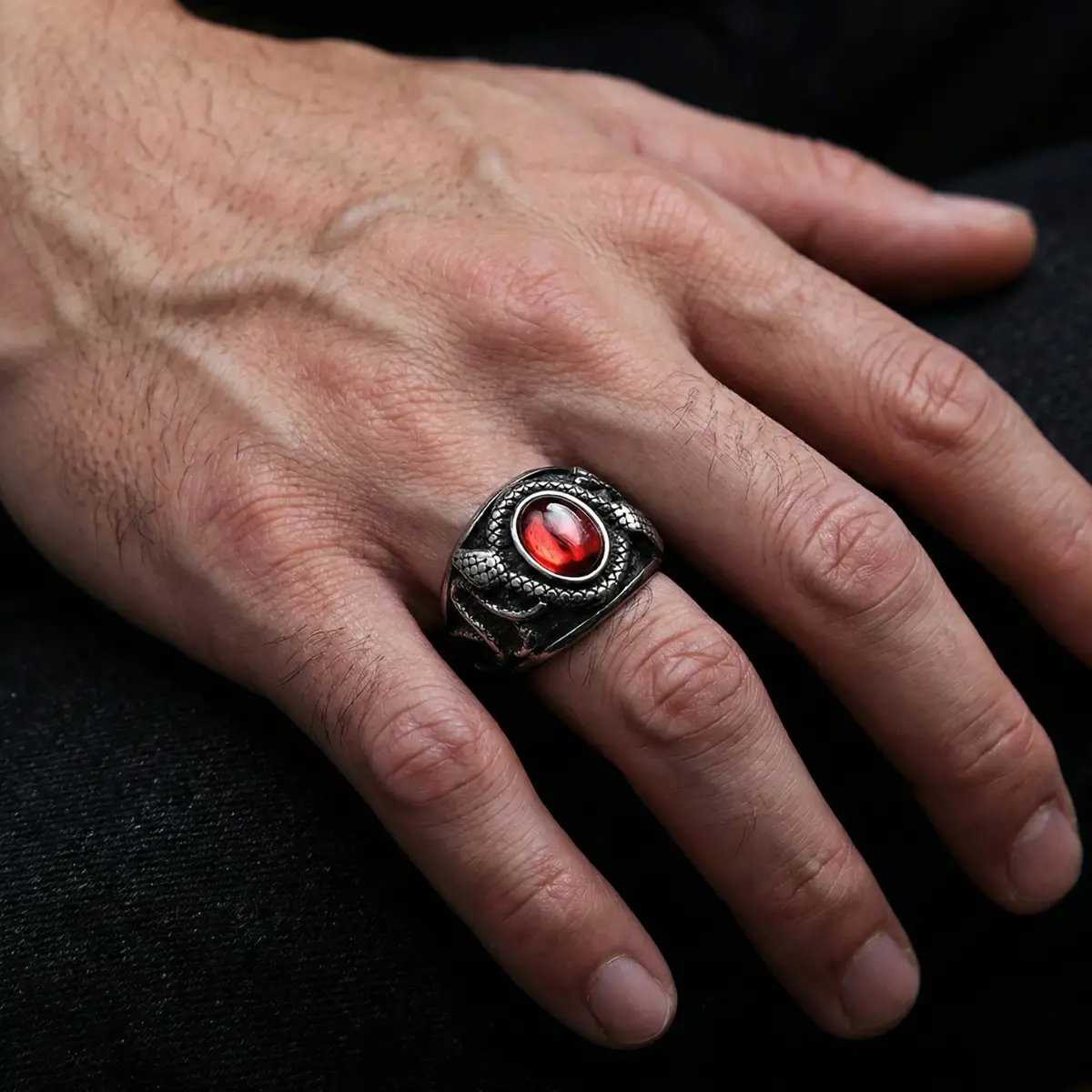 Red Gemstone Snake Ring - Image 2