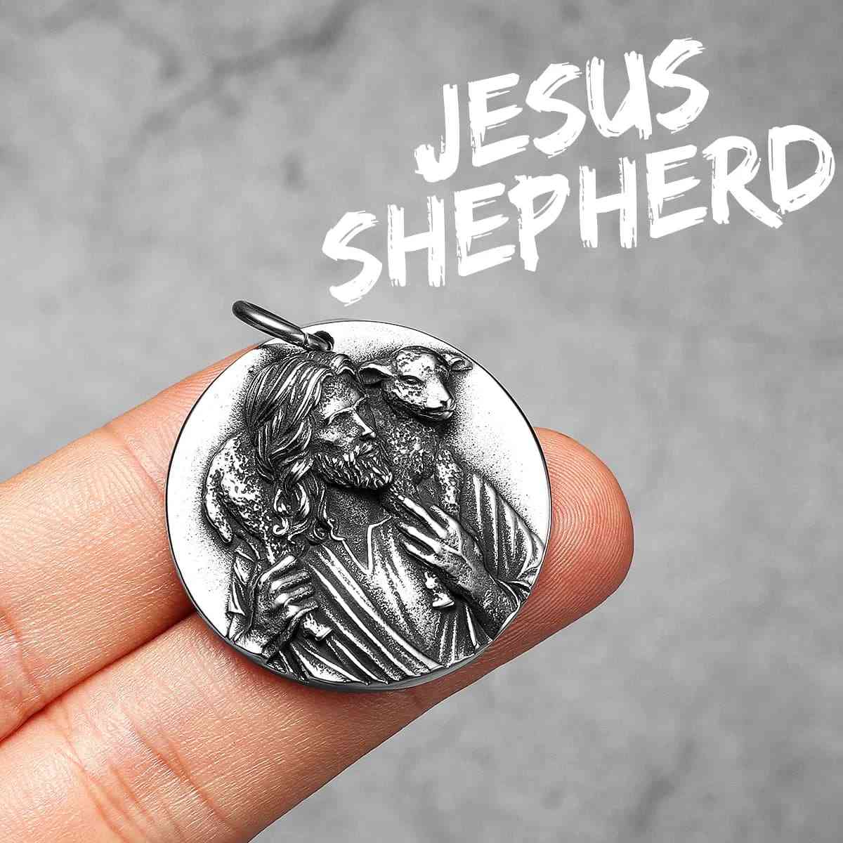 Round Jesus Pendant with Lamb - Image 2