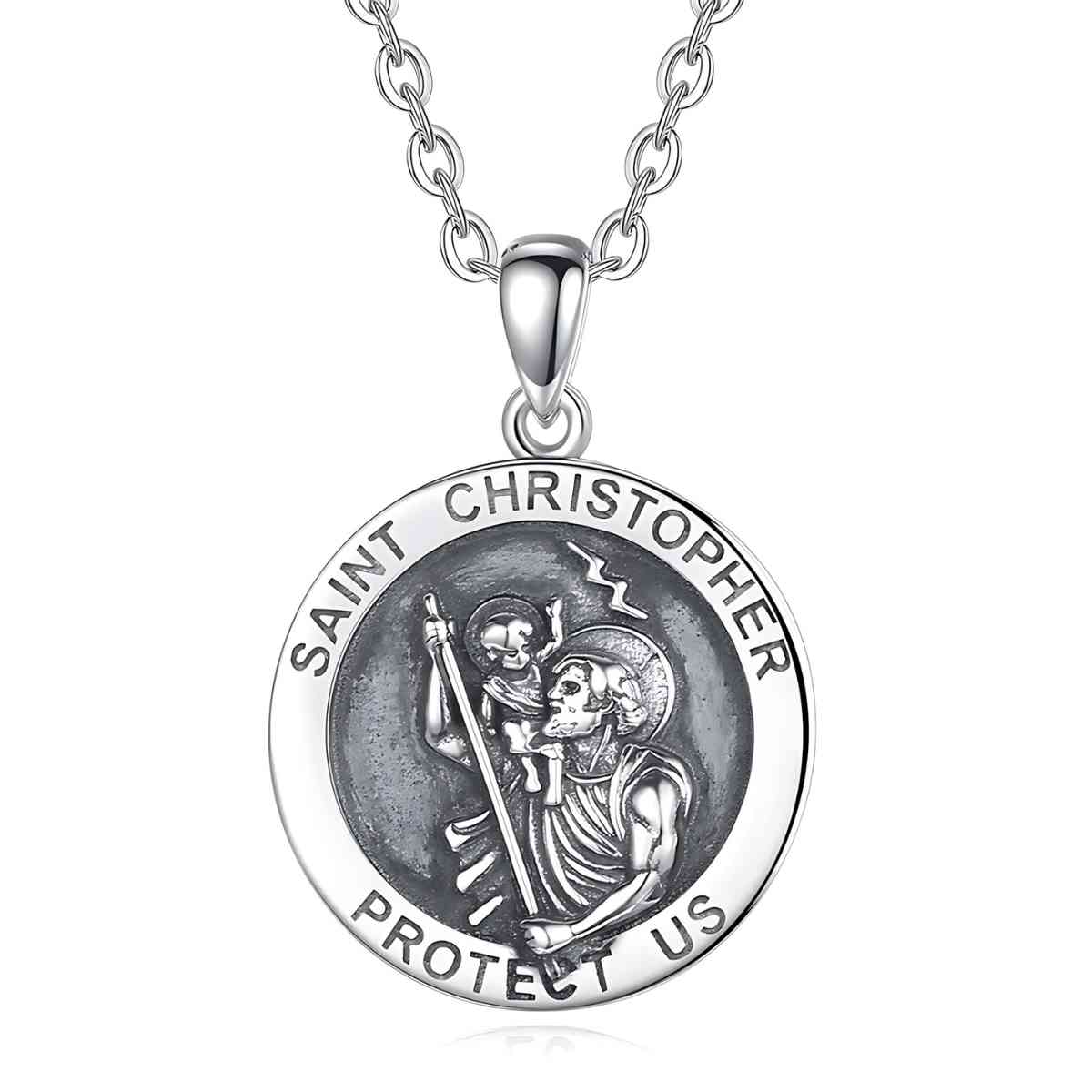 Round Saint Christopher Pendant Necklace - Image 3
