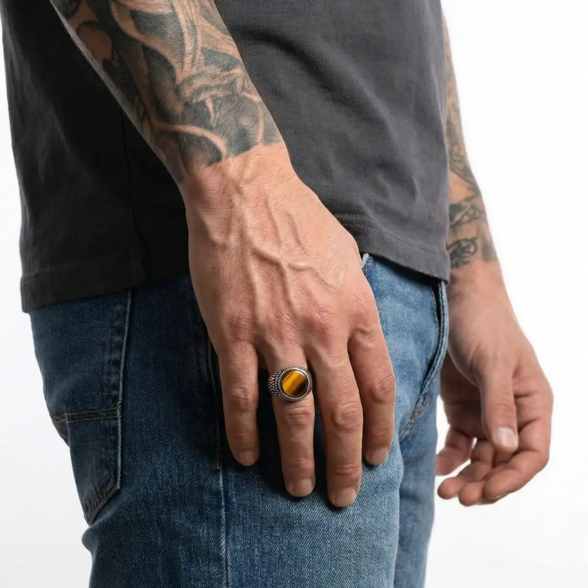 Round Tiger's Eye Signet Ring - Image 2