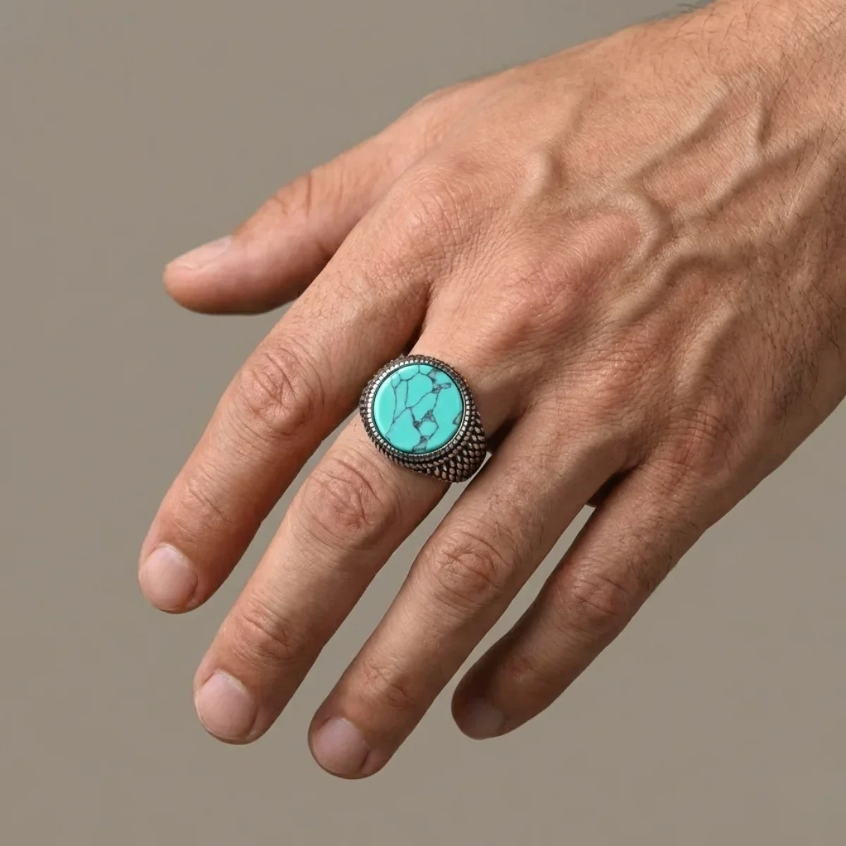 Round Turquoise Signet Ring - Image 3
