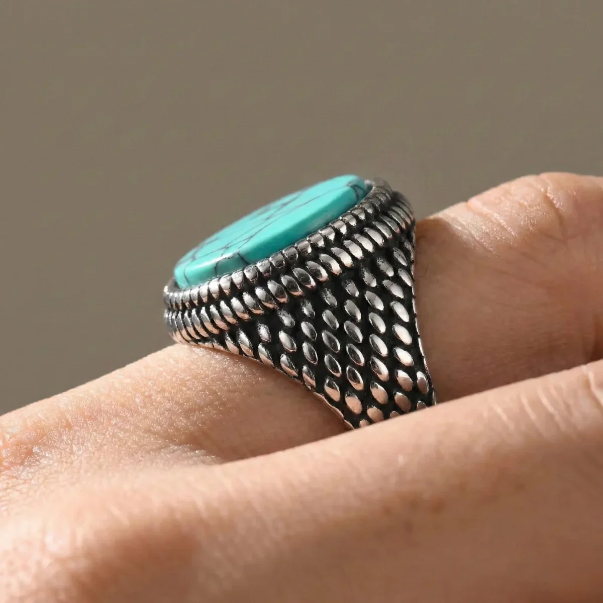 Round Turquoise Signet Ring - Image 4