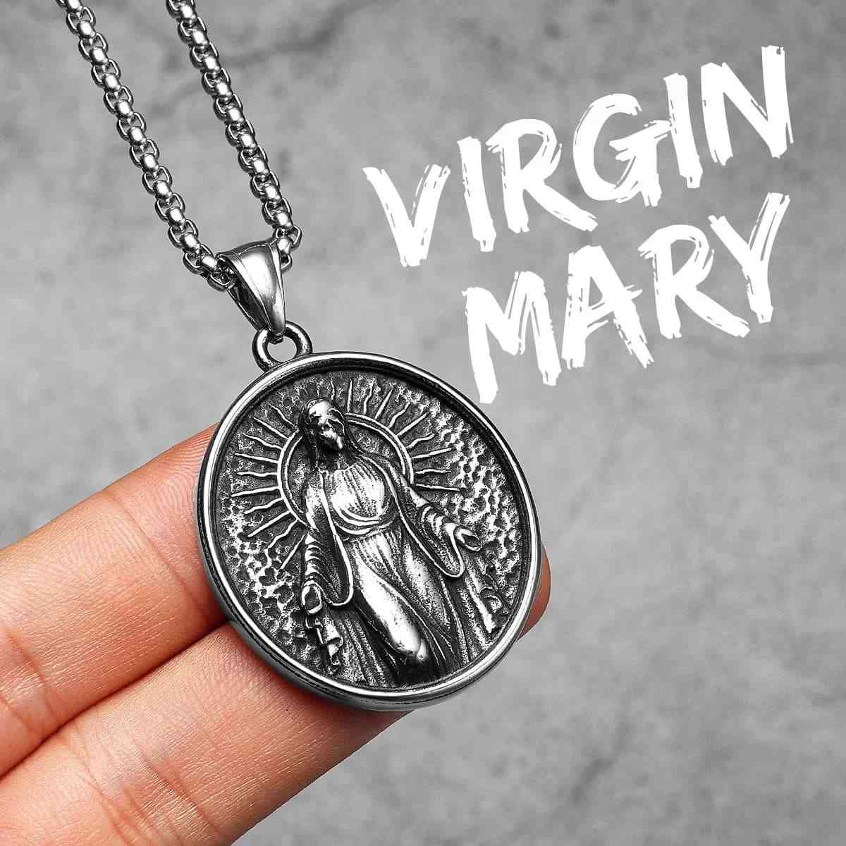 Round Virgin Mary Necklace with Rays - Image 3