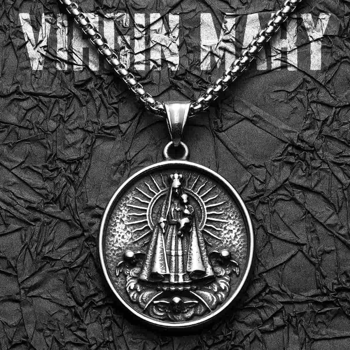 Round Virgin Mary Pendant with Sunburst