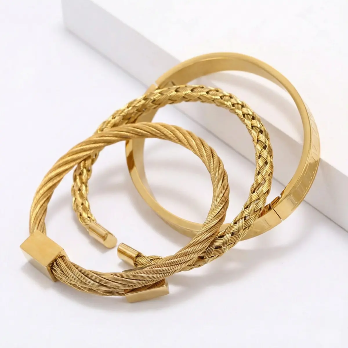 Royal Steel Cable & Braided Roman Numeral Bracelet Set - Image 7