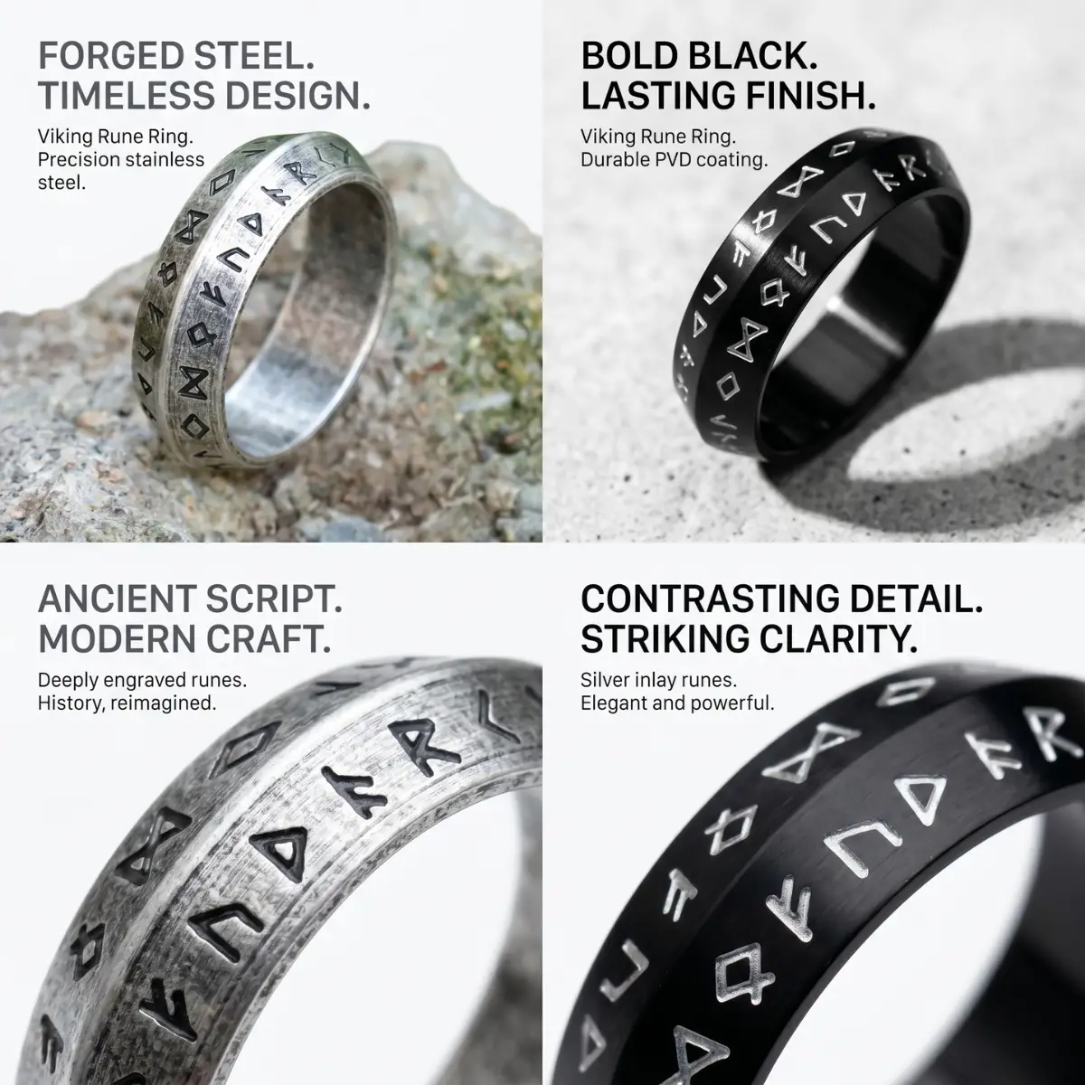 Black Stainless Steel Rune Ring - Image 3