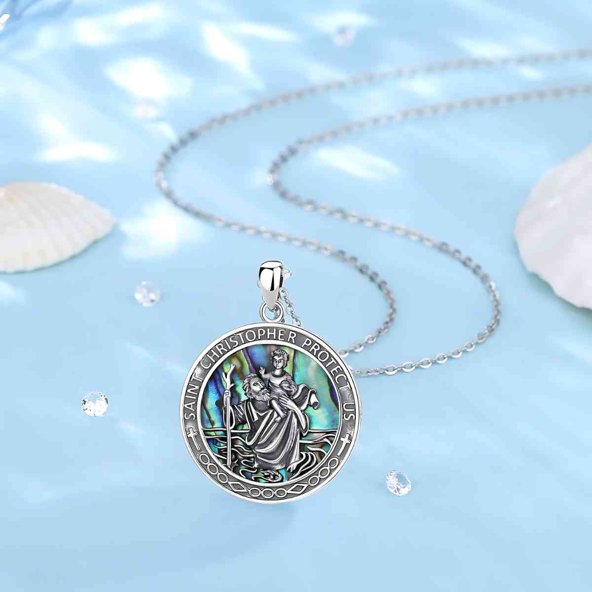 Saint Christopher Medallion Necklace Sterling Silver - Image 8