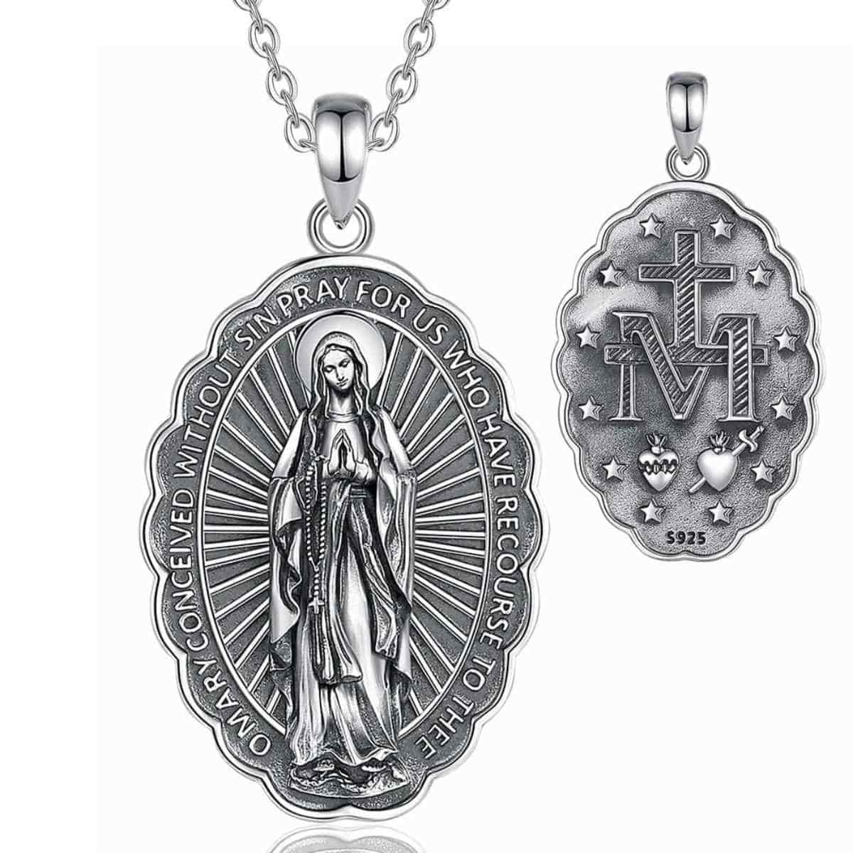 Silver Blessed Virgin Mary Necklace - Image 3