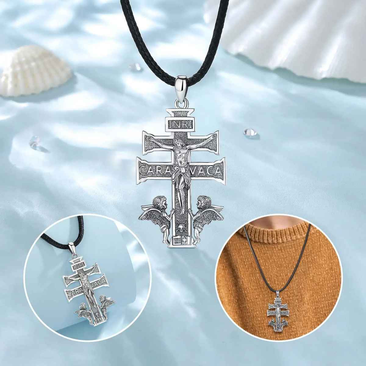 Silver Caravaca Cross Necklace with INRI - Image 5