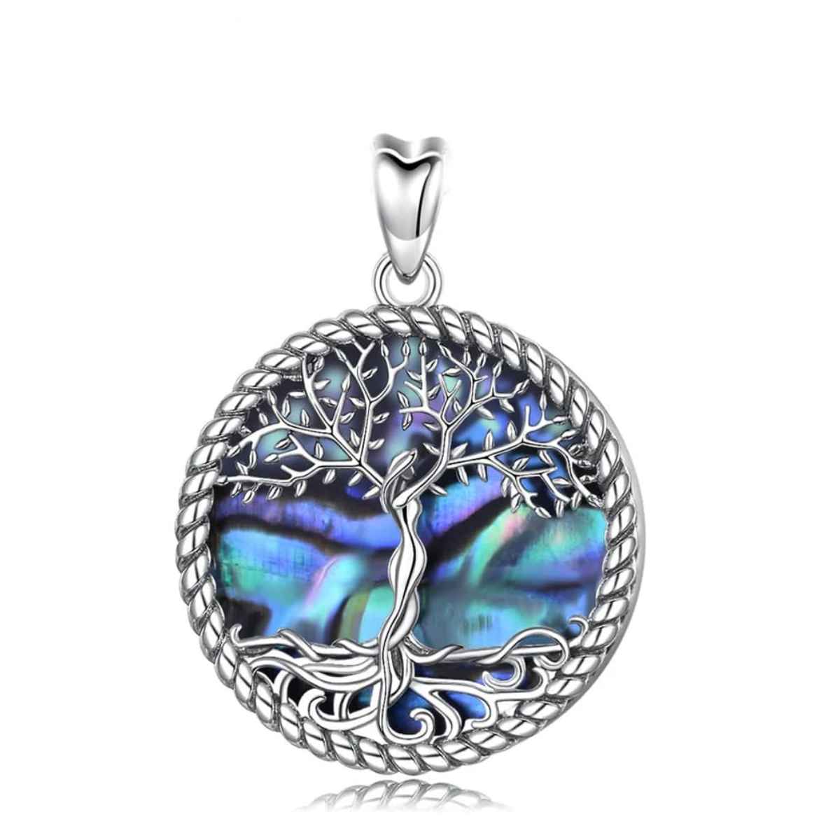 Silver Family Tree Necklace with Abalone Shell Inlay
