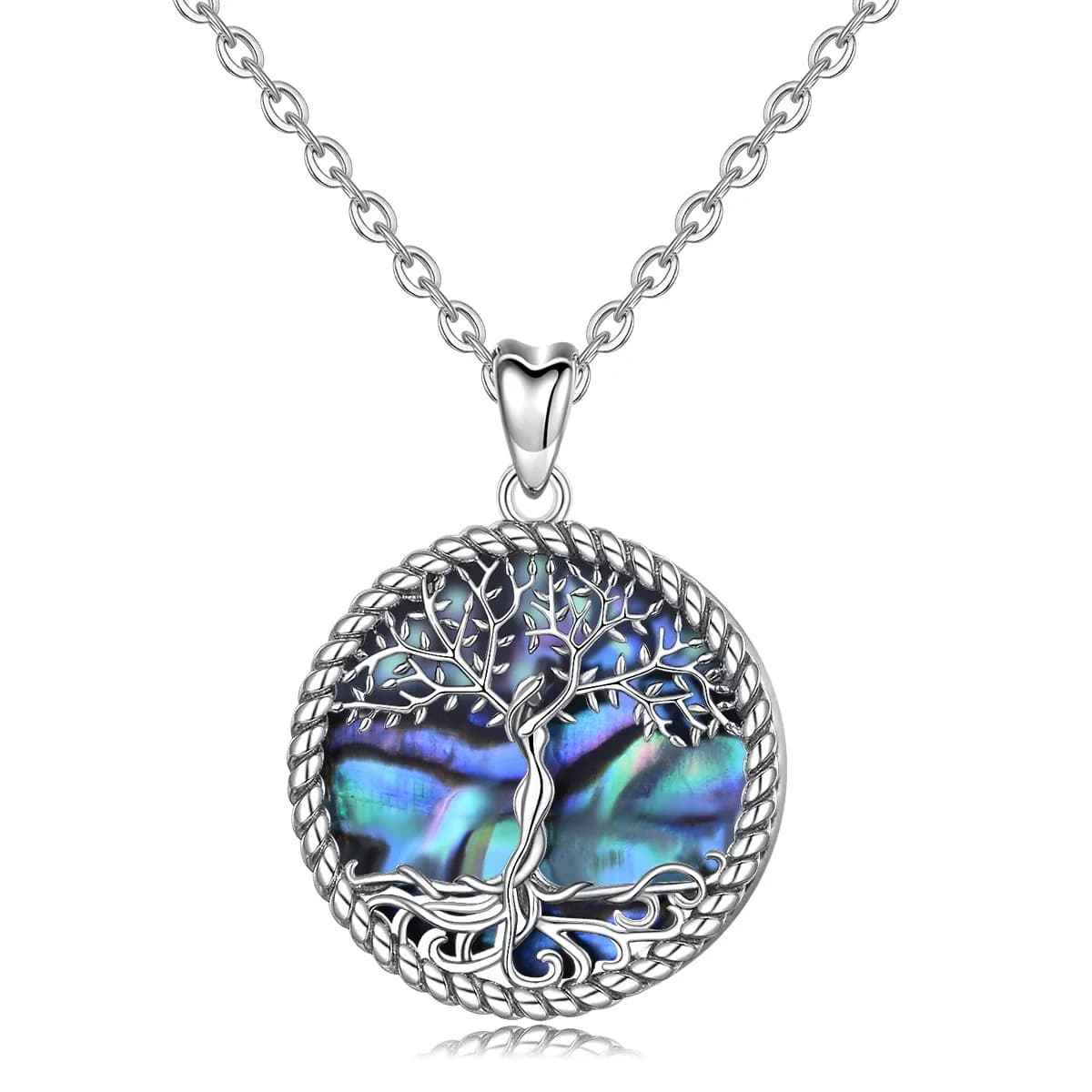Silver Family Tree Necklace with Abalone Shell Inlay - Image 3