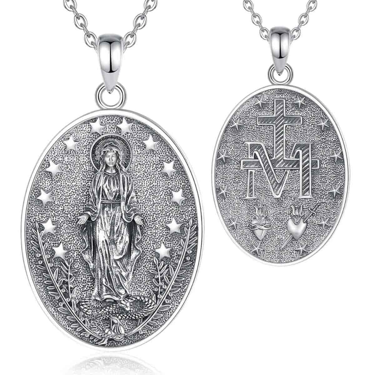 Silver Miraculous Mary Necklace - Image 3