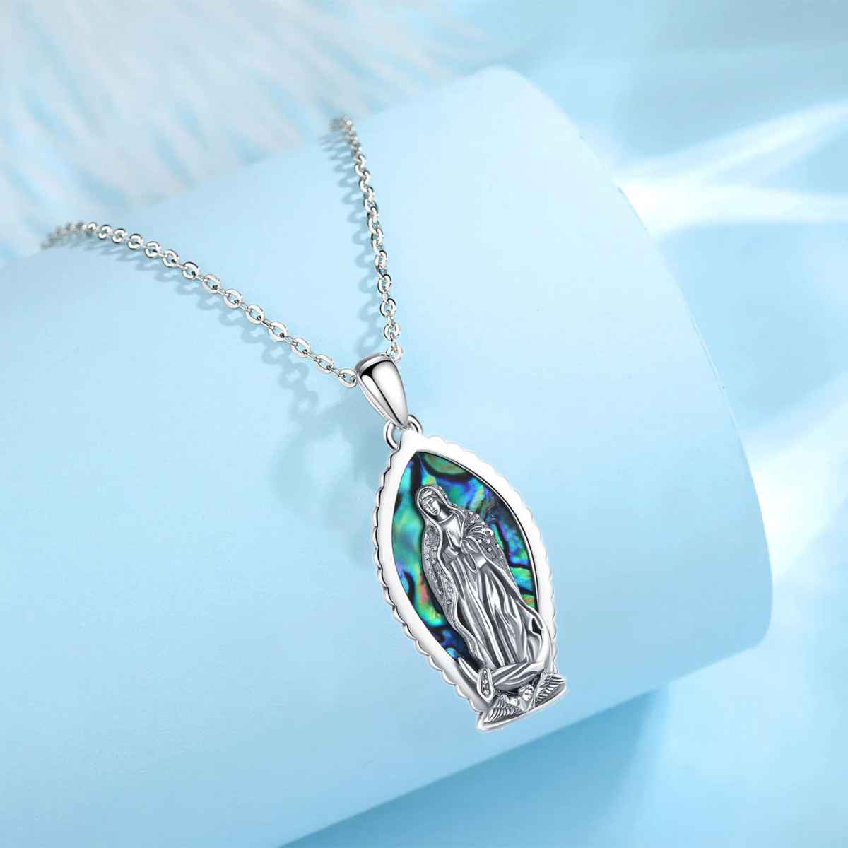 Silver Our Lady of Guadalupe Necklace Abalone Inlay - Image 6
