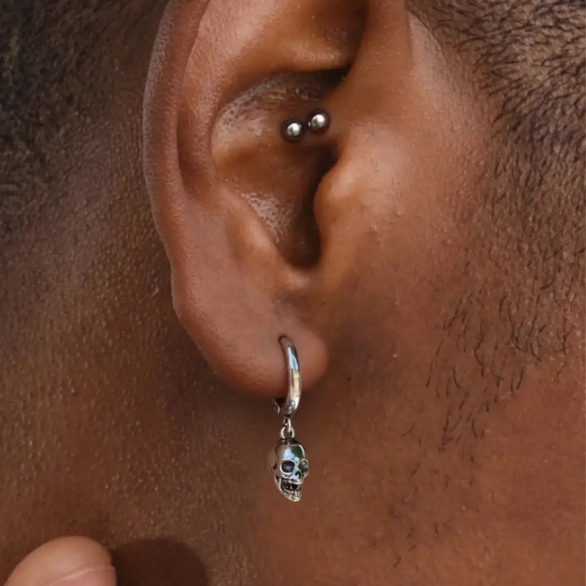 Silver Skull Head Hoop Earrings - Image 5