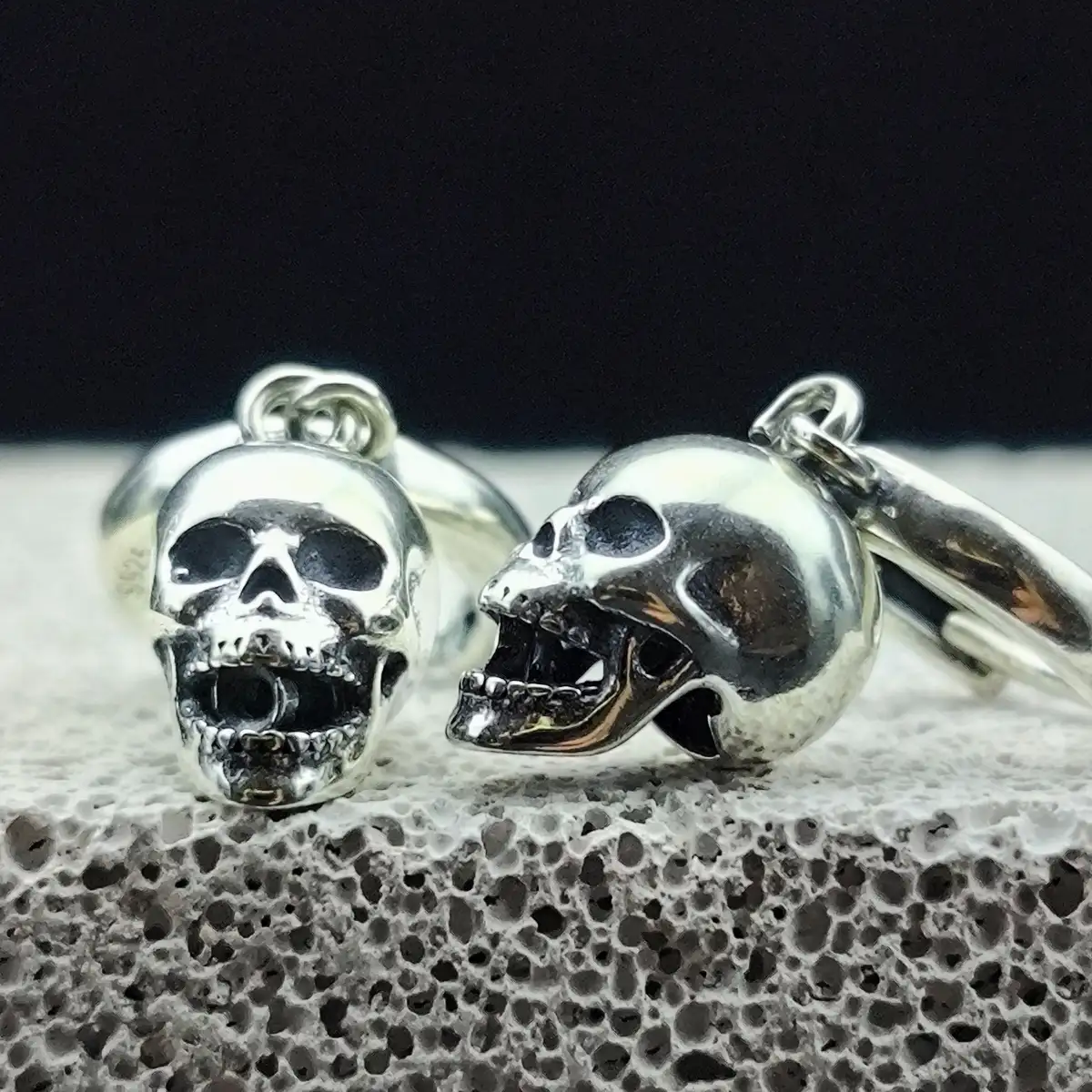 Silver Skull Head Hoop Earrings - Image 6
