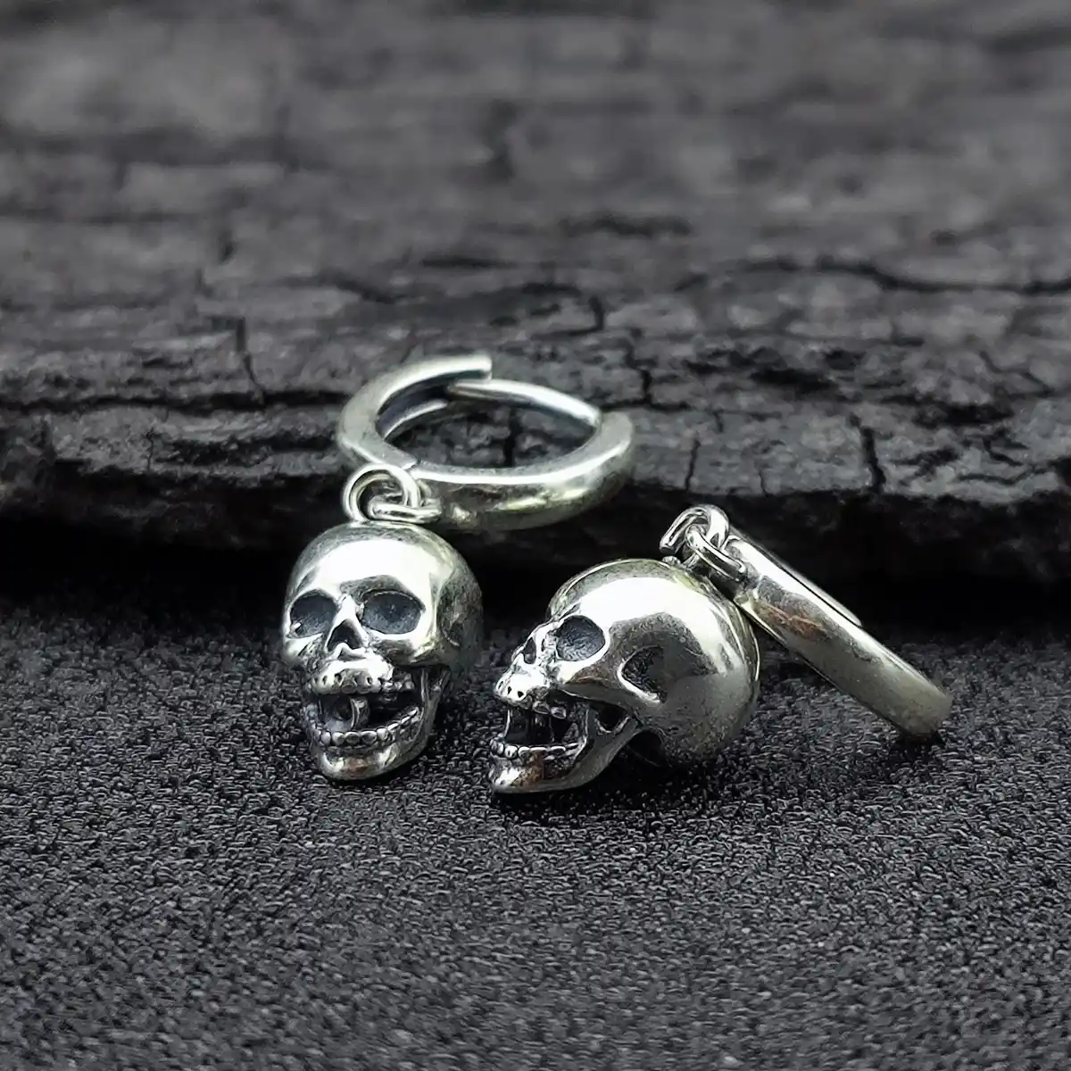 Silver Skull Head Hoop Earrings - Image 7