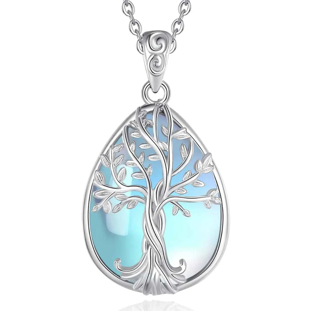 Silver Tree of Life Pendant Moonstone Teardrop - Image 3