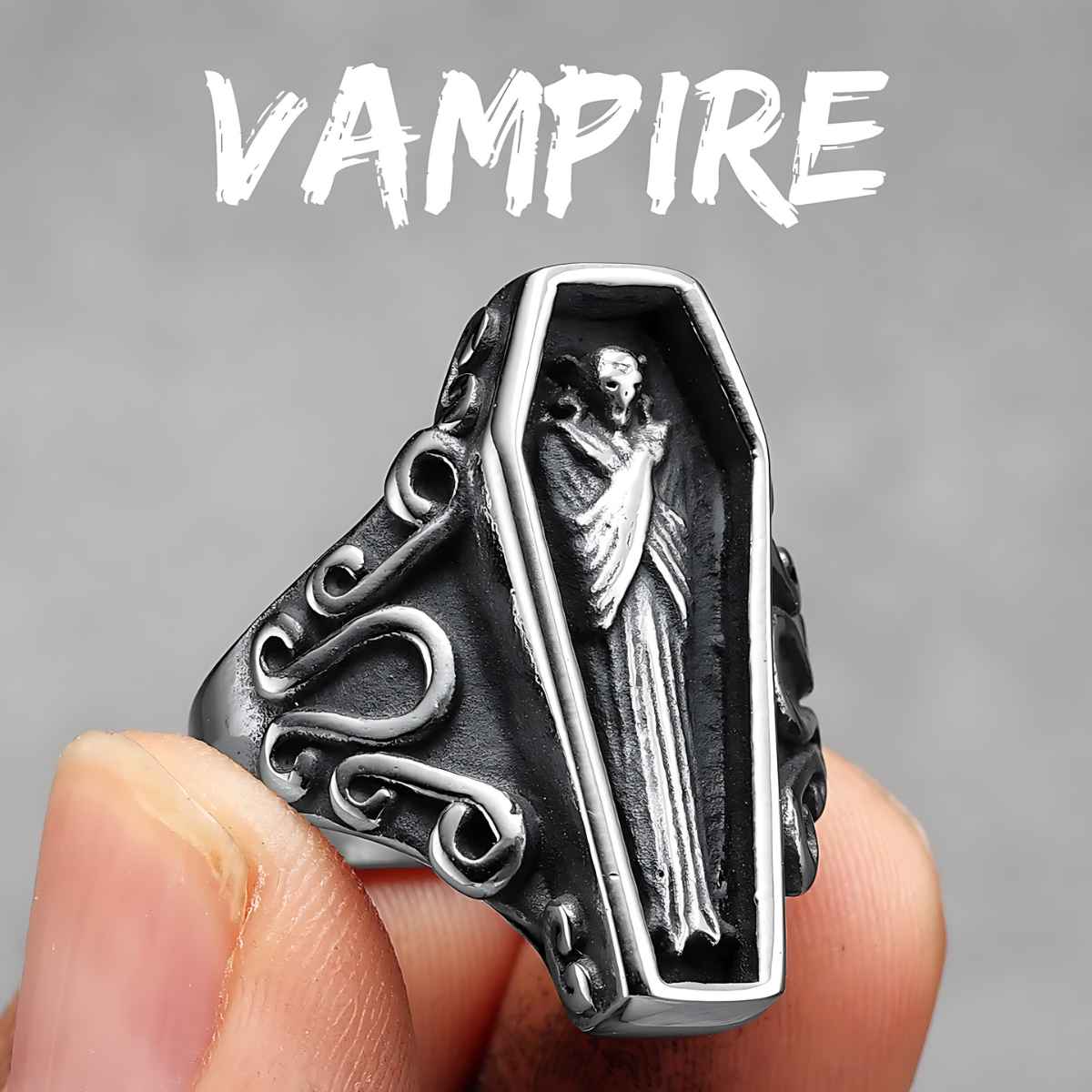 Silver Vampire Coffin Ring - Image 3