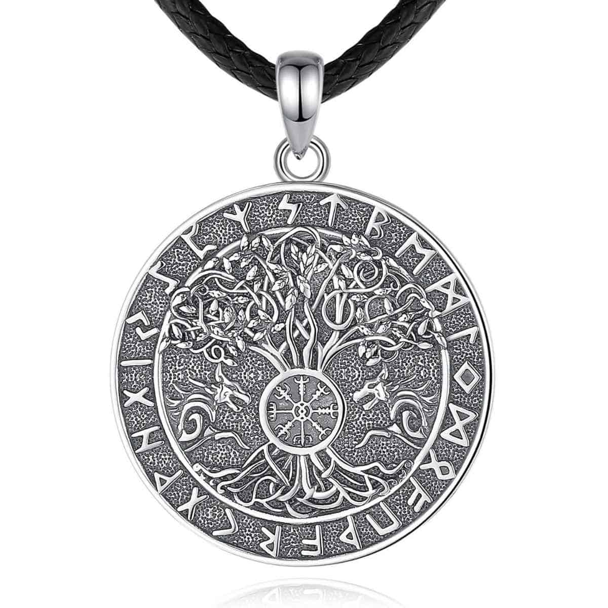 Silver Yggdrasil Pendant with Vegvisir and Runes - Image 2