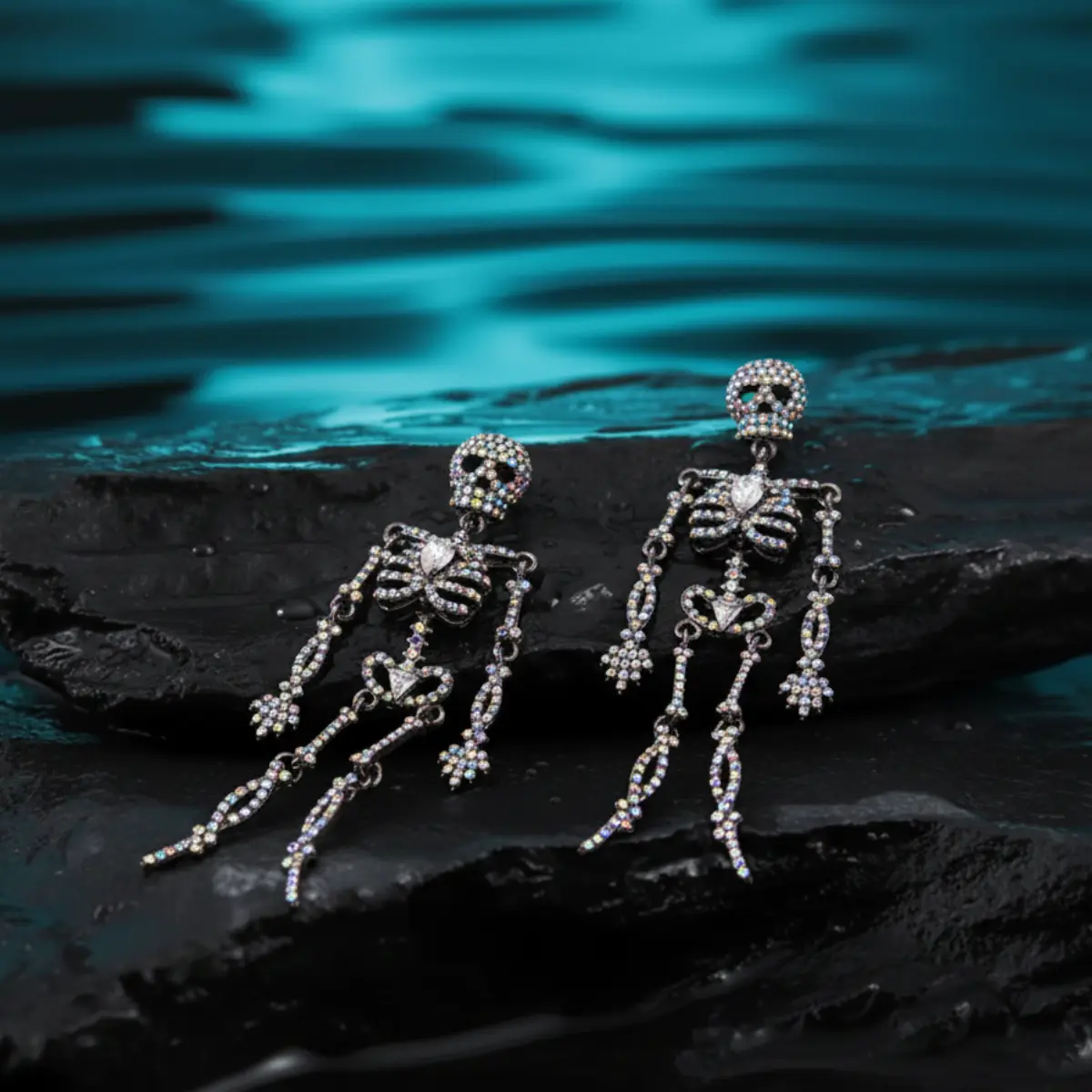 Pavé Rhinestone Skeleton Earrings for Halloween