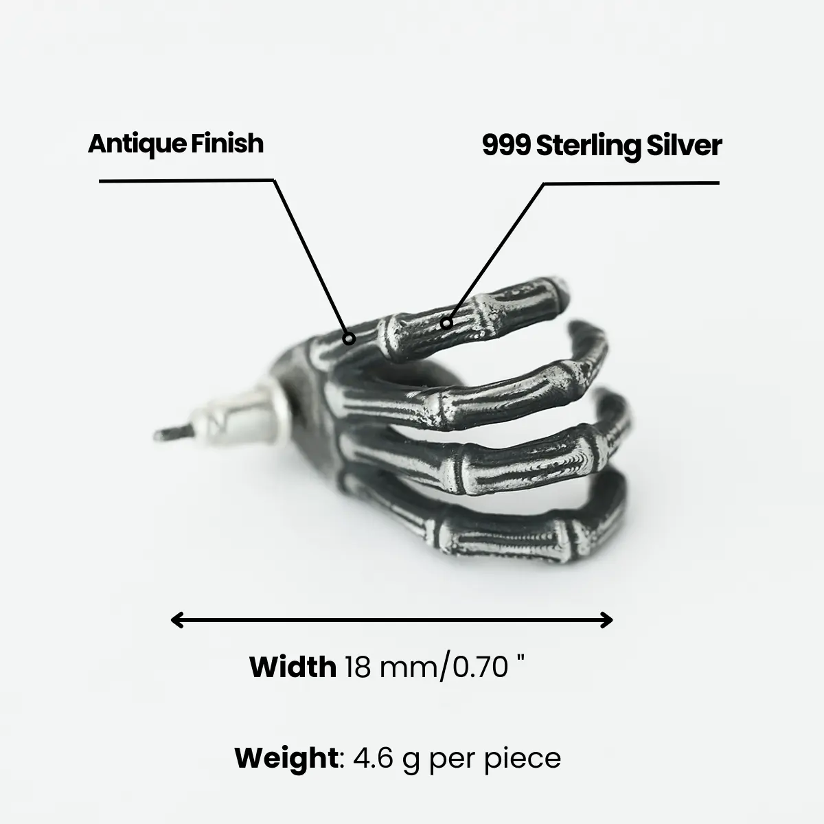 Skeleton Hand Stud Earrings 999 Sterling Silver - Image 8