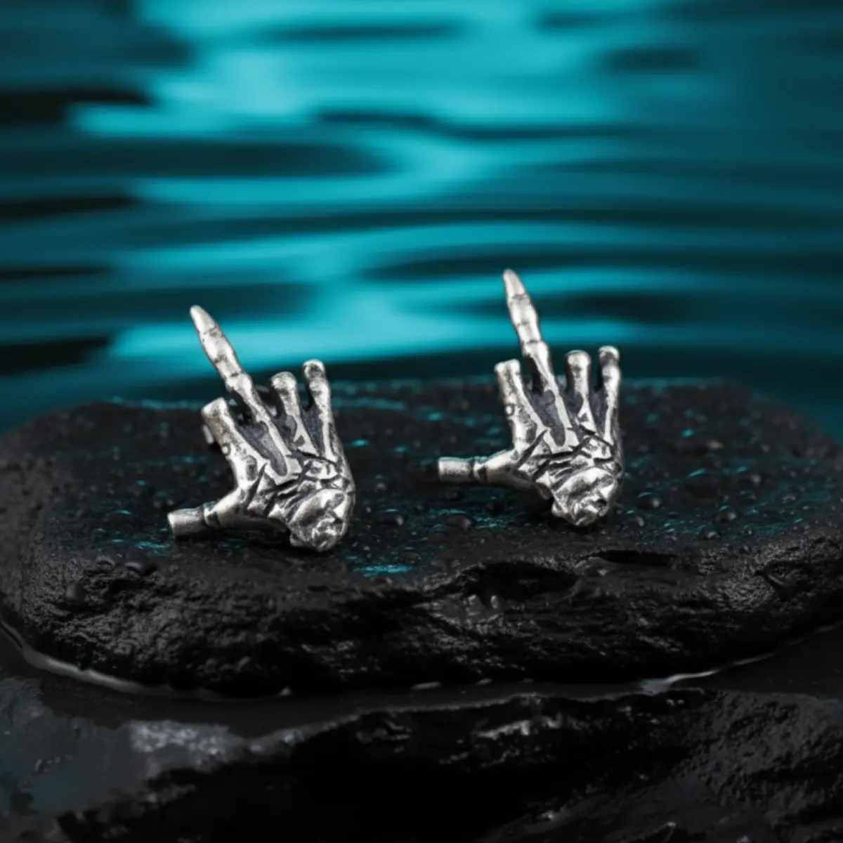 Skeleton Middle Finger Stud Earrings