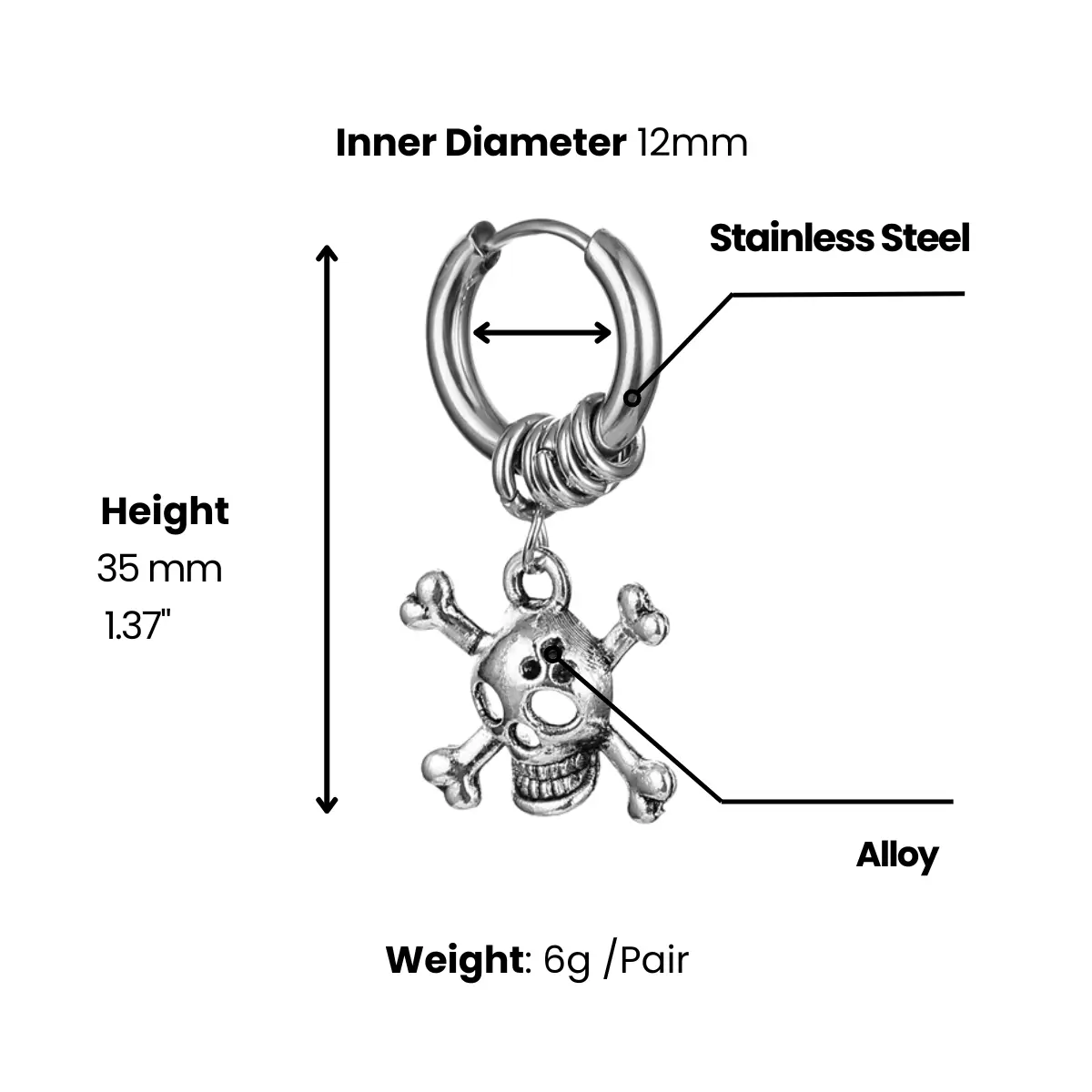 Skull and Crossbones Dangle Hoop Earrings - Image 5