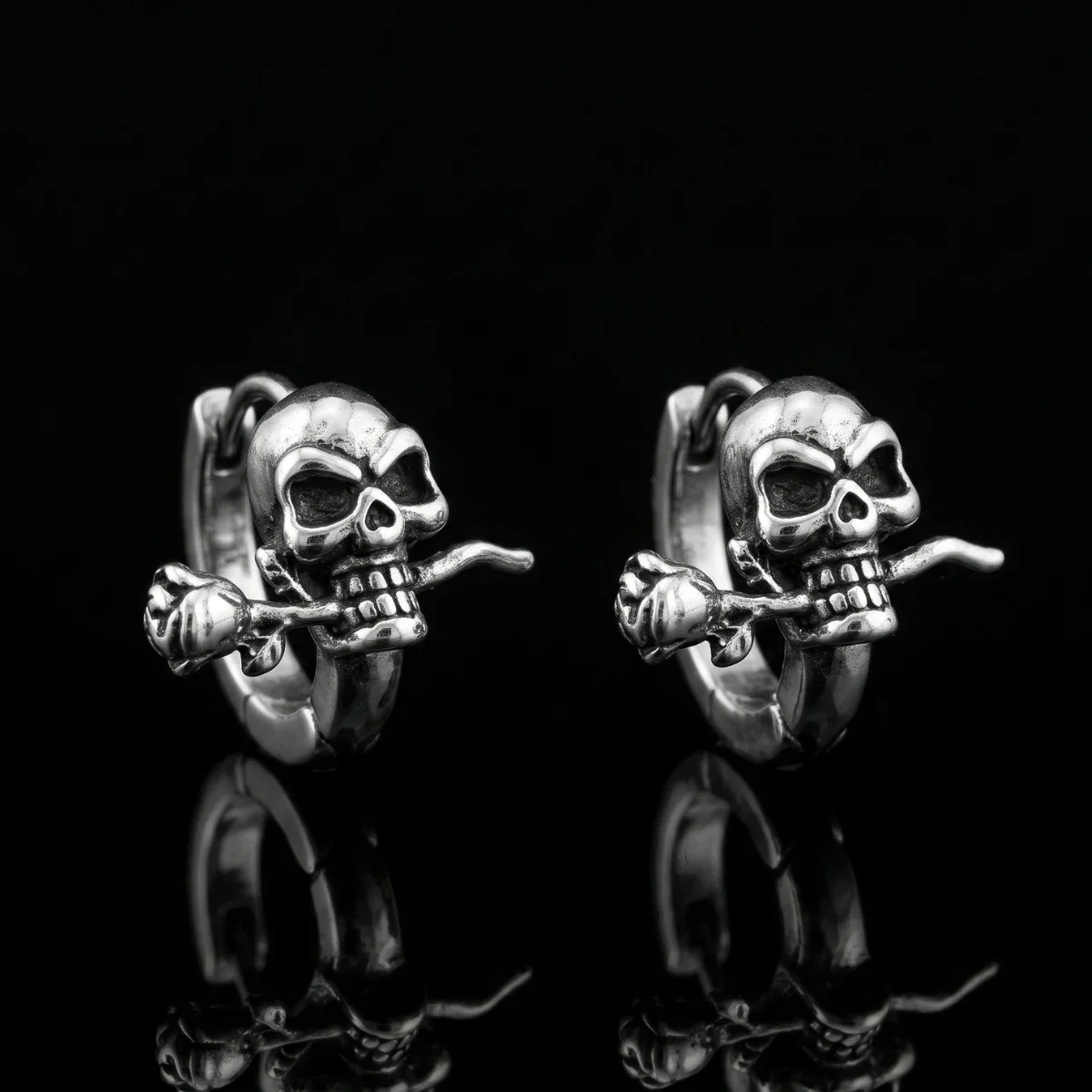 Skull and Rose Hoop Earrings