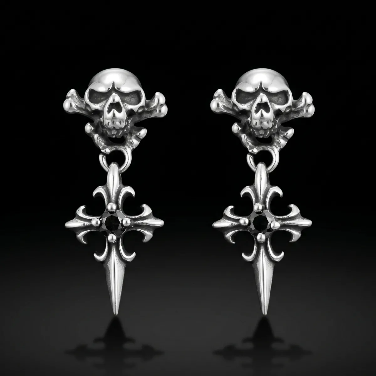 Skull Cross Drop Stud Earrings