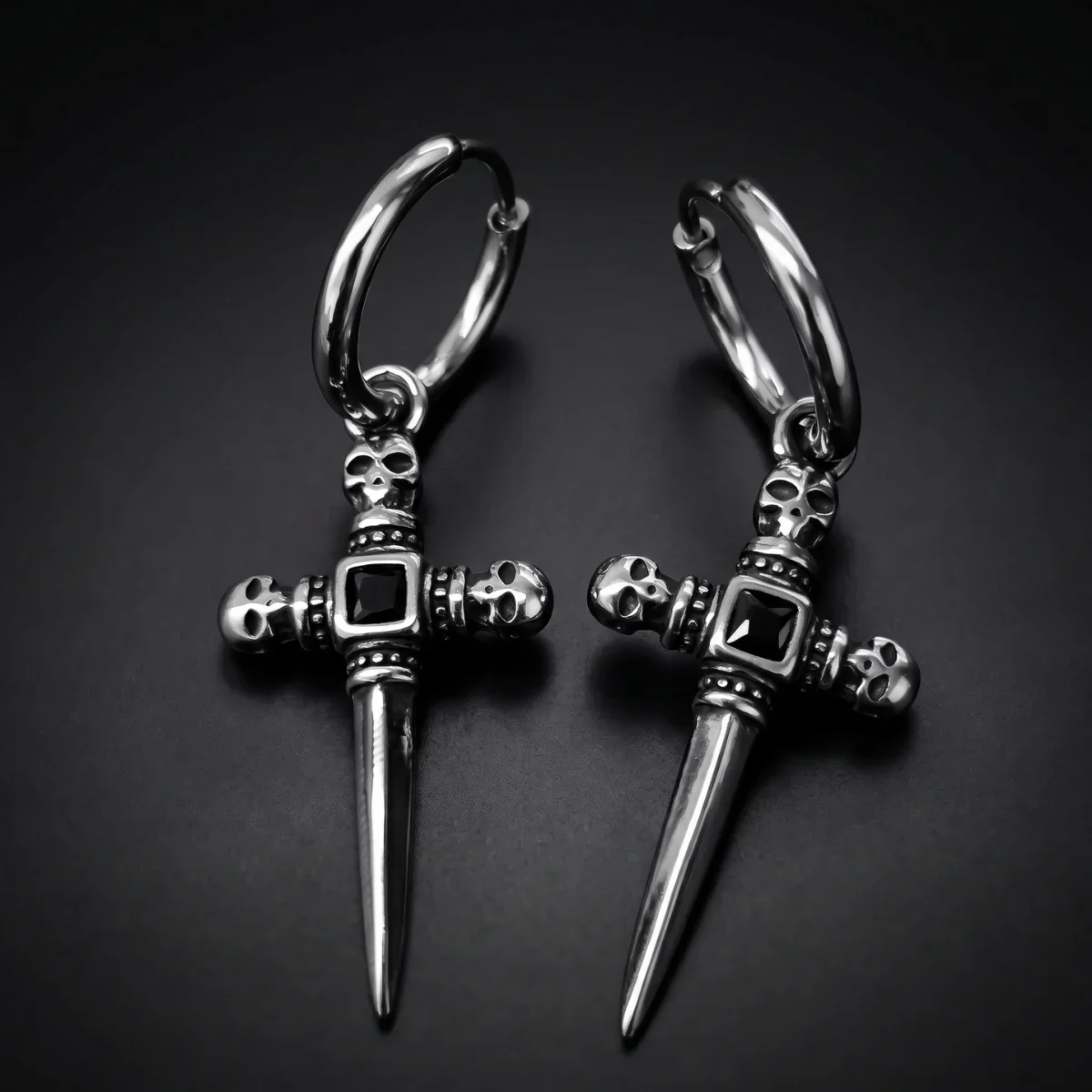 Skull Dagger Hoop Earrings