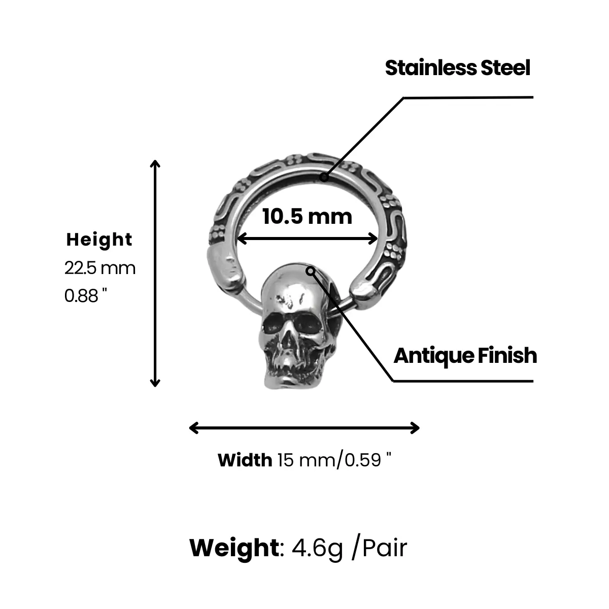 Skull Dangle Hoop Earrings - Image 6
