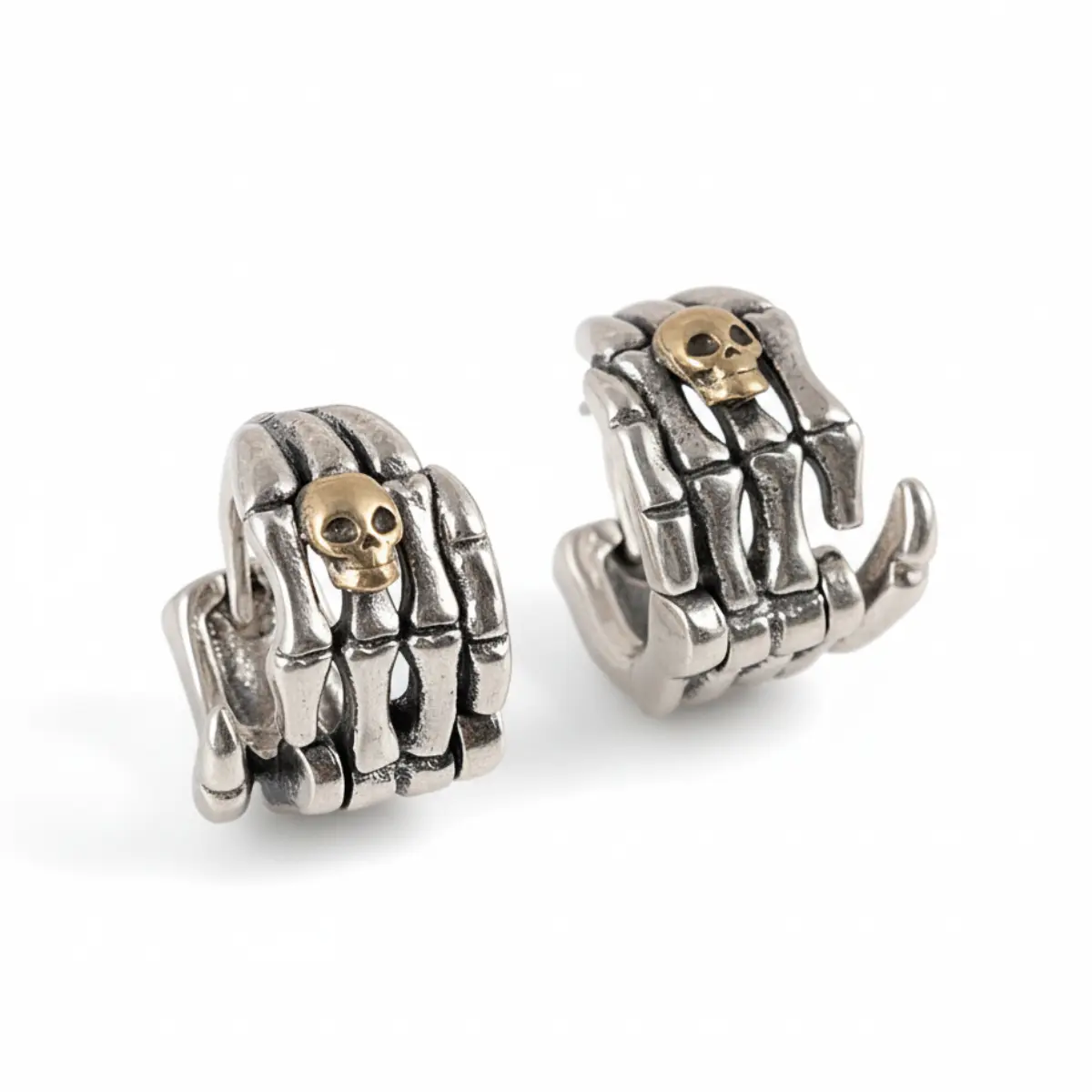 Skull Skeleton Hand Huggie Hoop Earrings Sterling Silver - Image 4